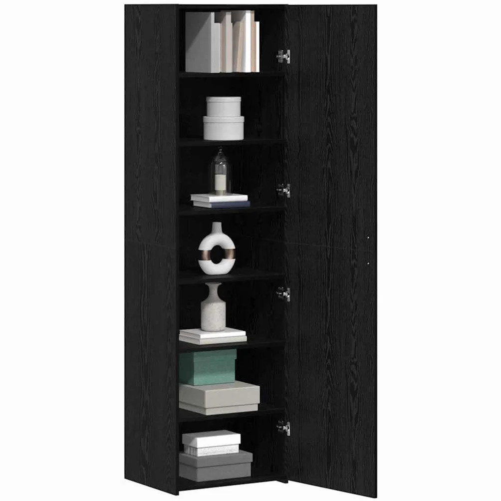 vidaXL Highboard 2 pcs Czarny Dąb 50 x 42,5 x 185 cm, Nowoczesny prostokątny wysoki kredens, pojemna szafka, stylowy mebel do organizacji w salonie