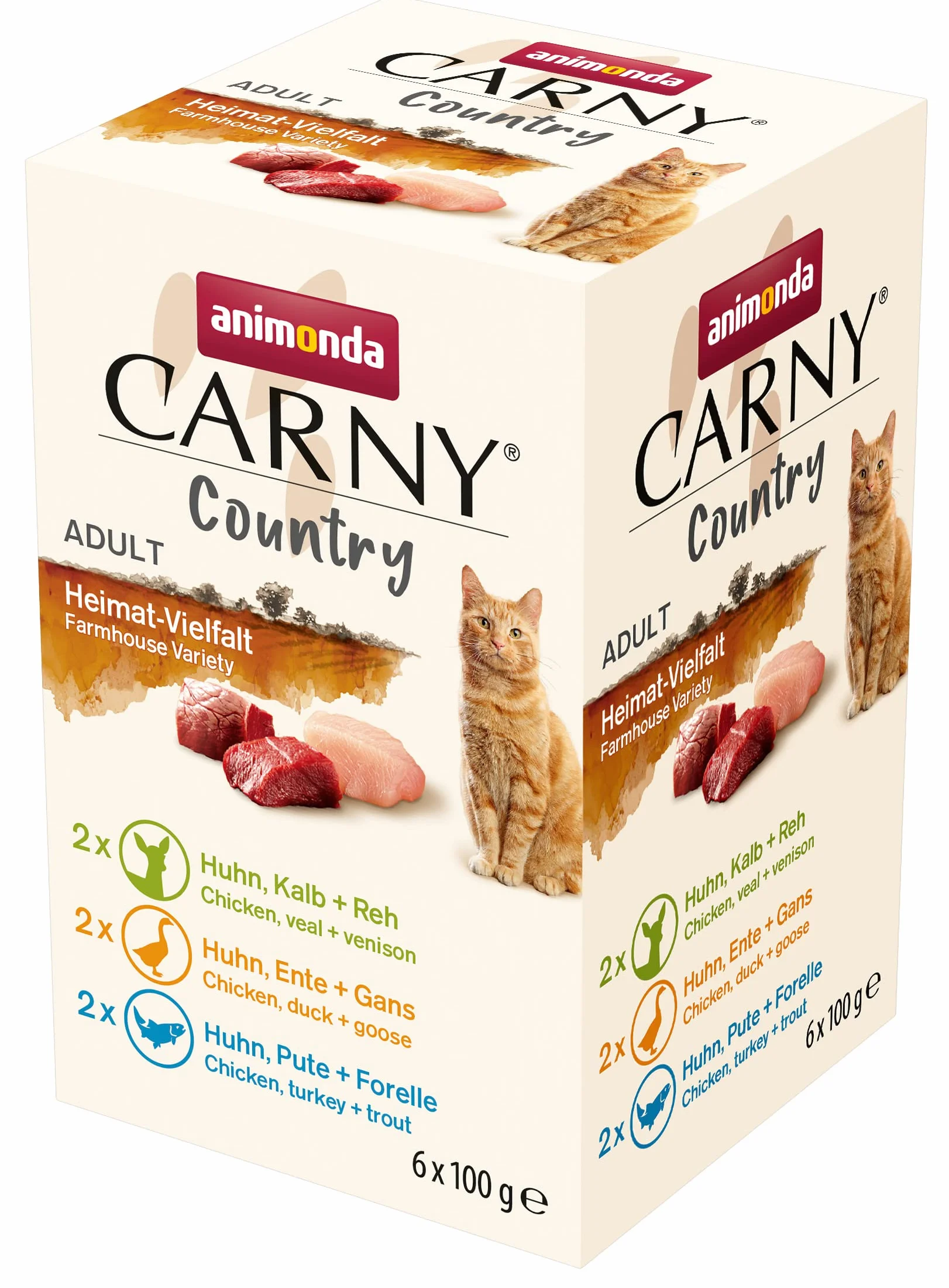 Animonda Carny Adult Karma dla Kotów, Kurczak/Kaczka/Gęś/Indyk Pstrąg/Cielęcina/Sarna, 6x100 g