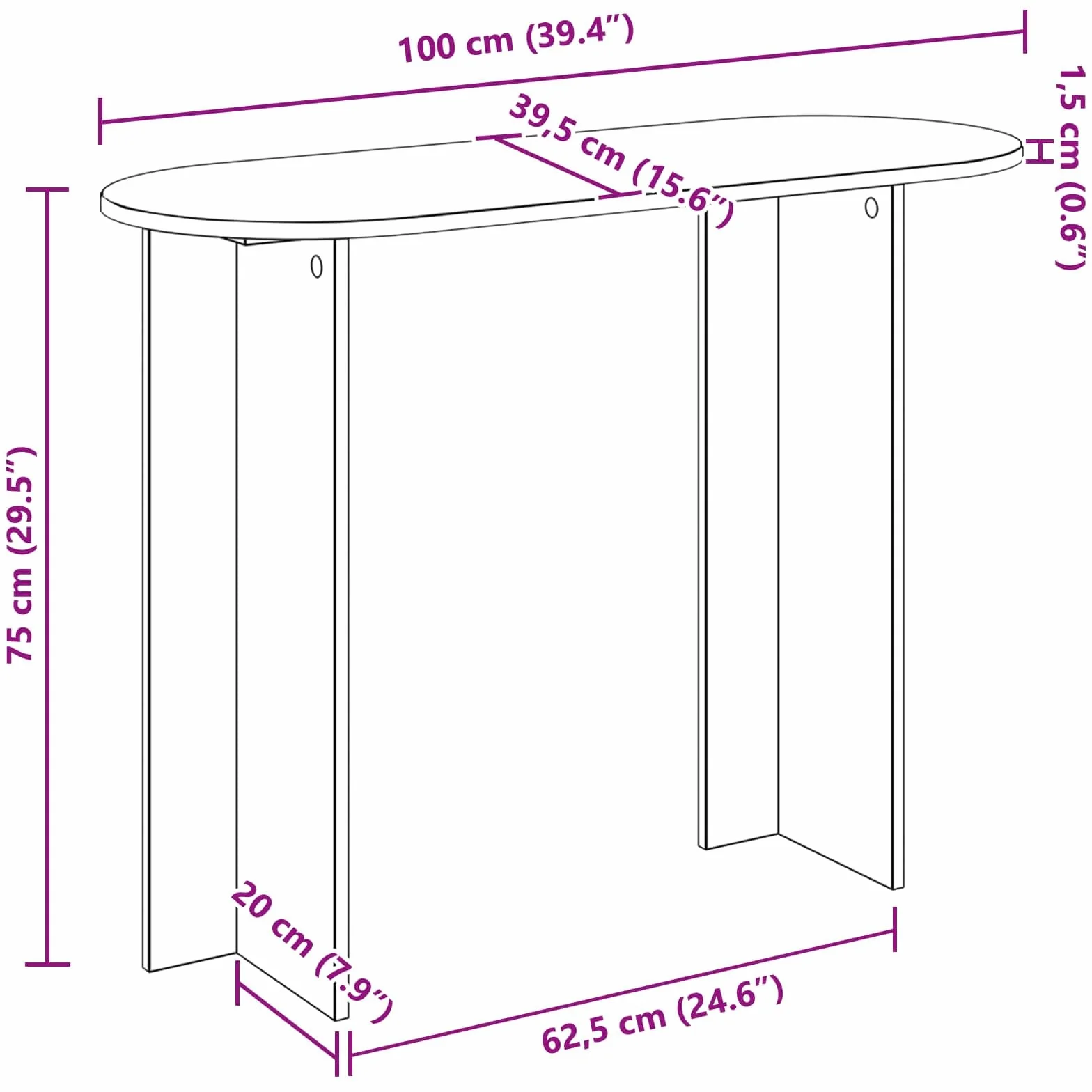 Générique Inżynieria drewniana konsola stołowa 100 x 39,5 x 75 cm | Nowoczesny design, wykończenie czarnego dębu, wytrzymała powierzchnia, łatwa pielęgnacja, do przedpokoju, salonu