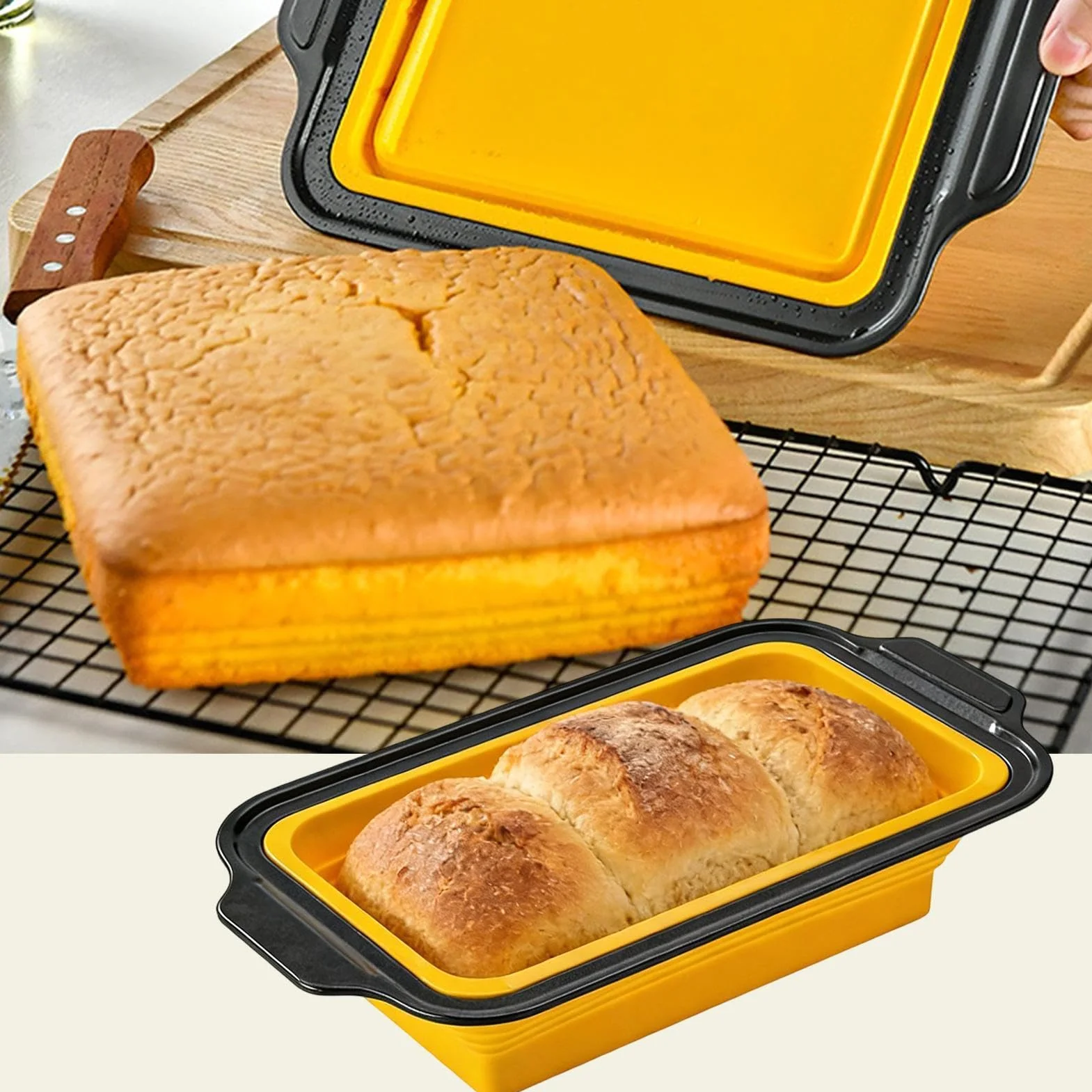 Silikonowa forma do pieczenia Układane na stos | Z zestawem rękawic, skrobaczki i pędzelka Do pieczenia muffin, chleba, babeczek w piekarniku, idealna do kuchni,