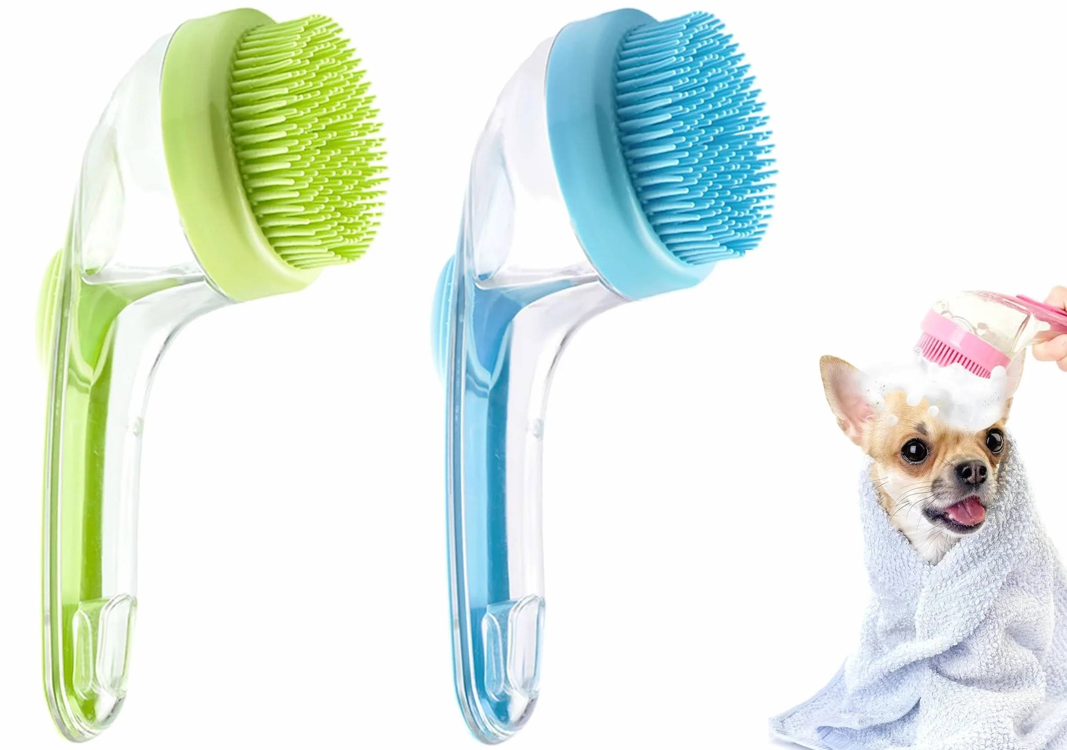 Bubble Brush for Dogs & Cats with Shampoo Dispenser | Soft Silicone Pet Shampoo Scrubber | Pet Bath Brush, Dog Paw Washer, Grooming Massage for Short & Long Hair (2 Pcs)