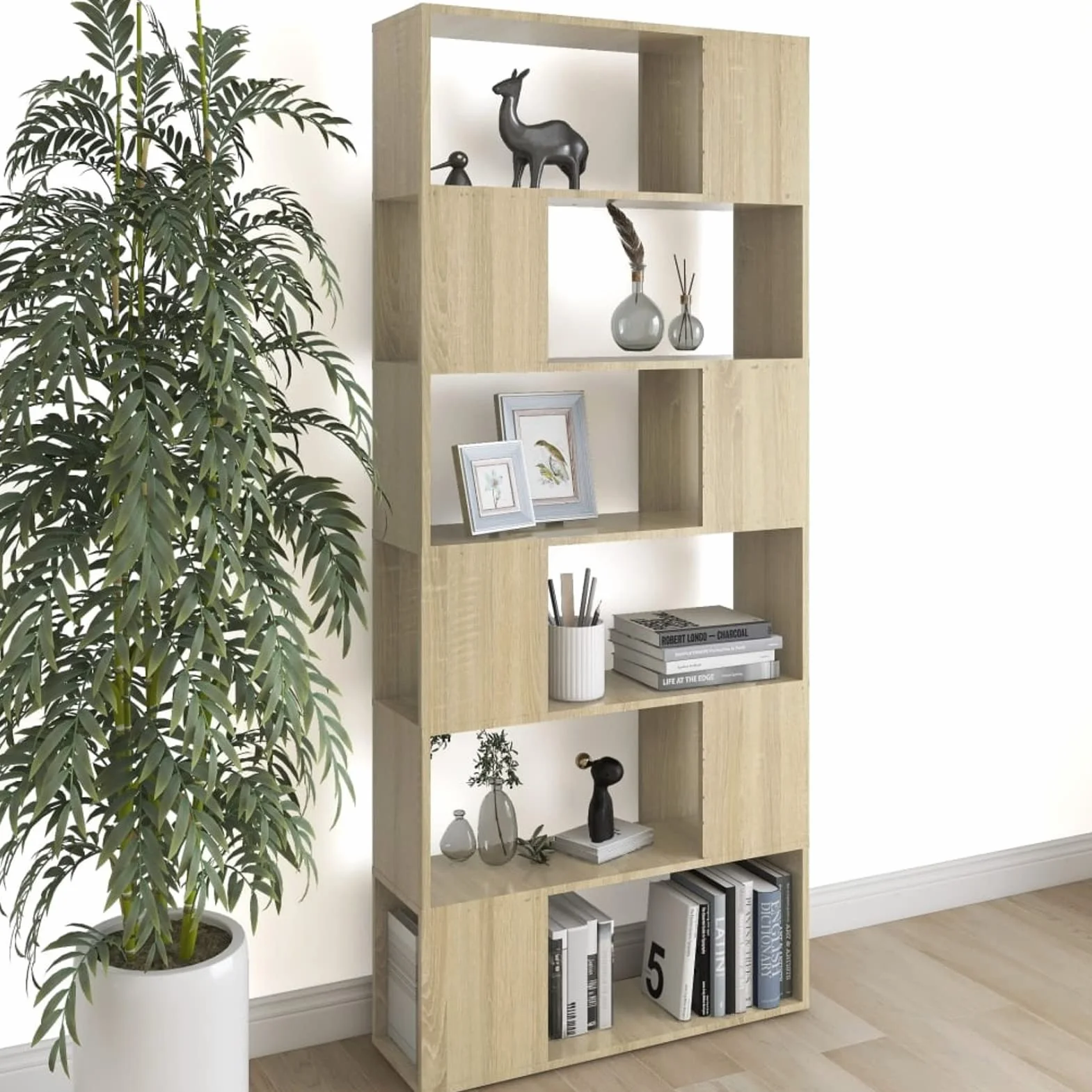 Mogou Regały Przestrzeń Przestrzeń, Biblioteka Stanteria, Książki na książki, Stołka, Stojaki Schody, Półki Pokój Młodzieżowy, Płyta wiórowa Sonoma 80x24x186 cm