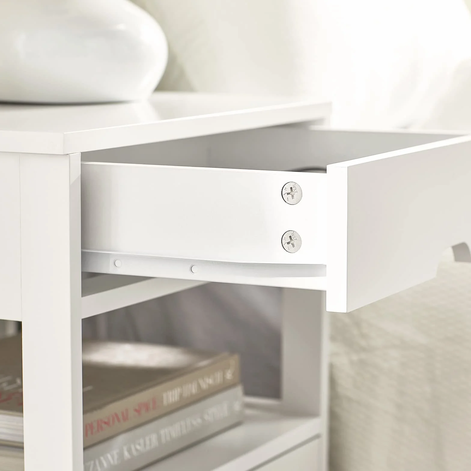 SoBuy Stolik Nocny z 2 Szufladami i Półką, Stoliczek do Sypialni - Nowoczesny Mebel do Przechowywania S45 x G38 x W55 cm Biały FRG258-II-W