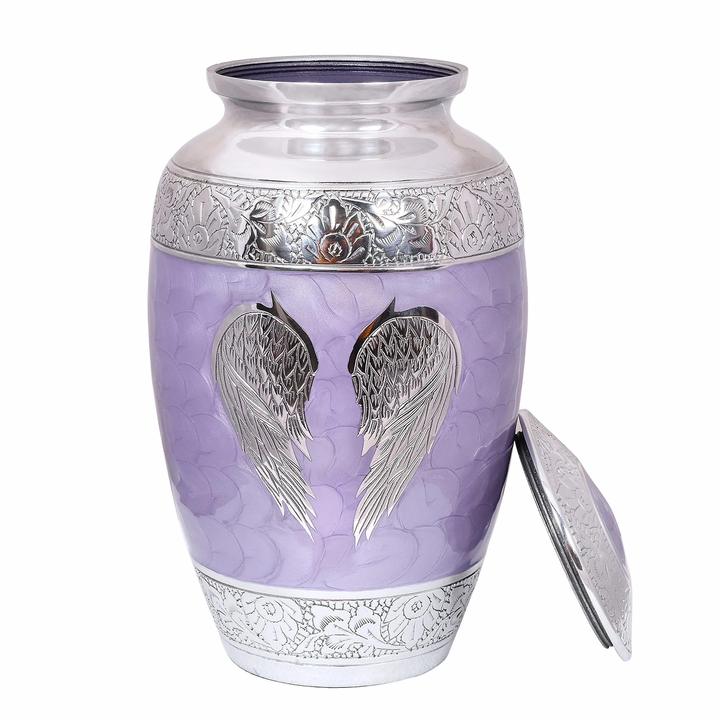 Urna do kremacji na popiół ludzki z aksamitnym woreczkiem, dla dorosłych do 100 kg. (Lilac Angle Wings, Adult (New), dla dorosłych)