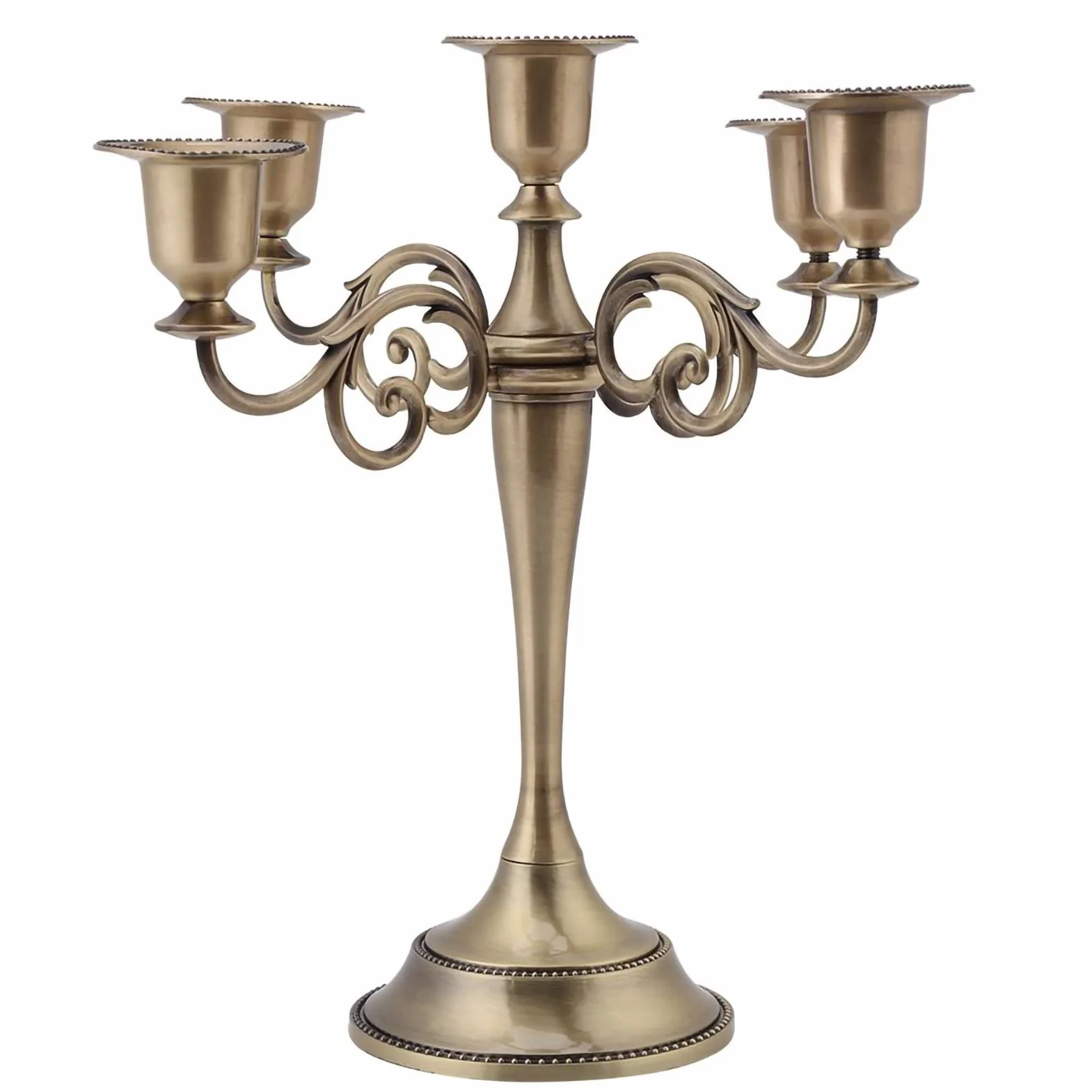 Wakects świecznik 5 ramion metalowy świecznik styl europejski świecznik dekoracyjny styl vintage na kolację świeca, ślub, imprezy, Boże Narodzenie 27 x 26 cm(Brąz)