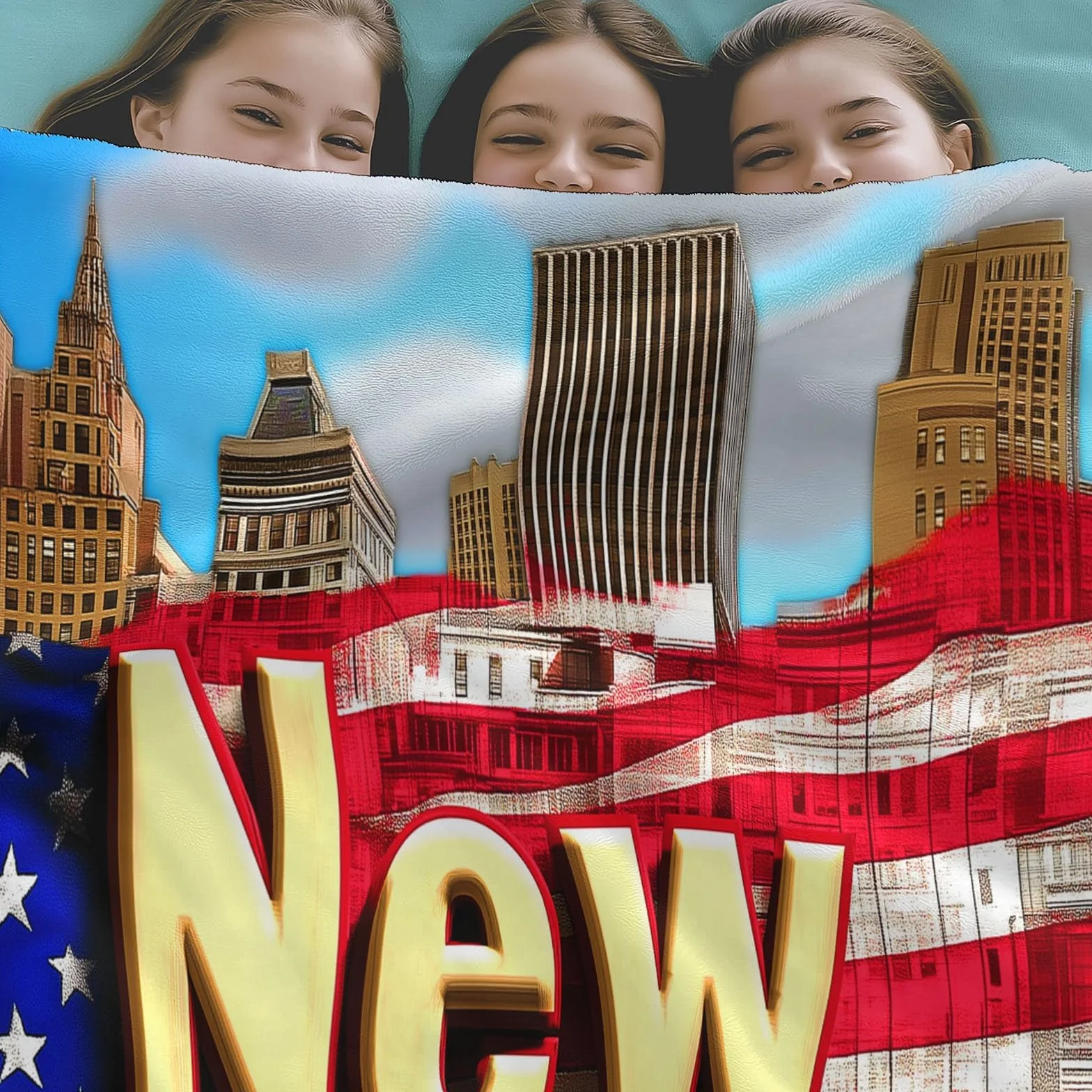 Koc w kratę 3D, tekst New York, duży rozmiar, miękki i ciepły flanelowy koc, wygodny dla dzieci i dorosłych, 220 x 240 cm
