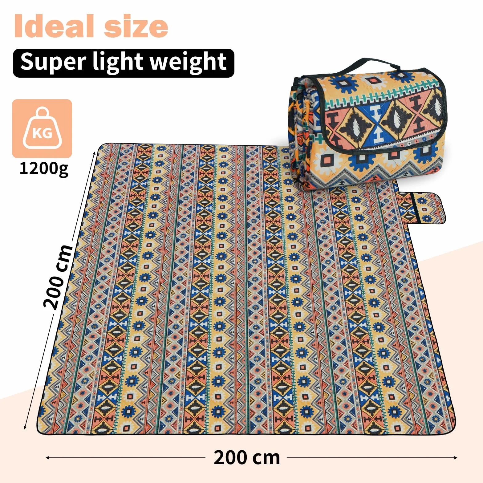 Wodoodporny koc piknikowy 200x200CM - miękki koc z aluminiową podstawą,lekki i składany na plażę,kemping,na zewnątrz