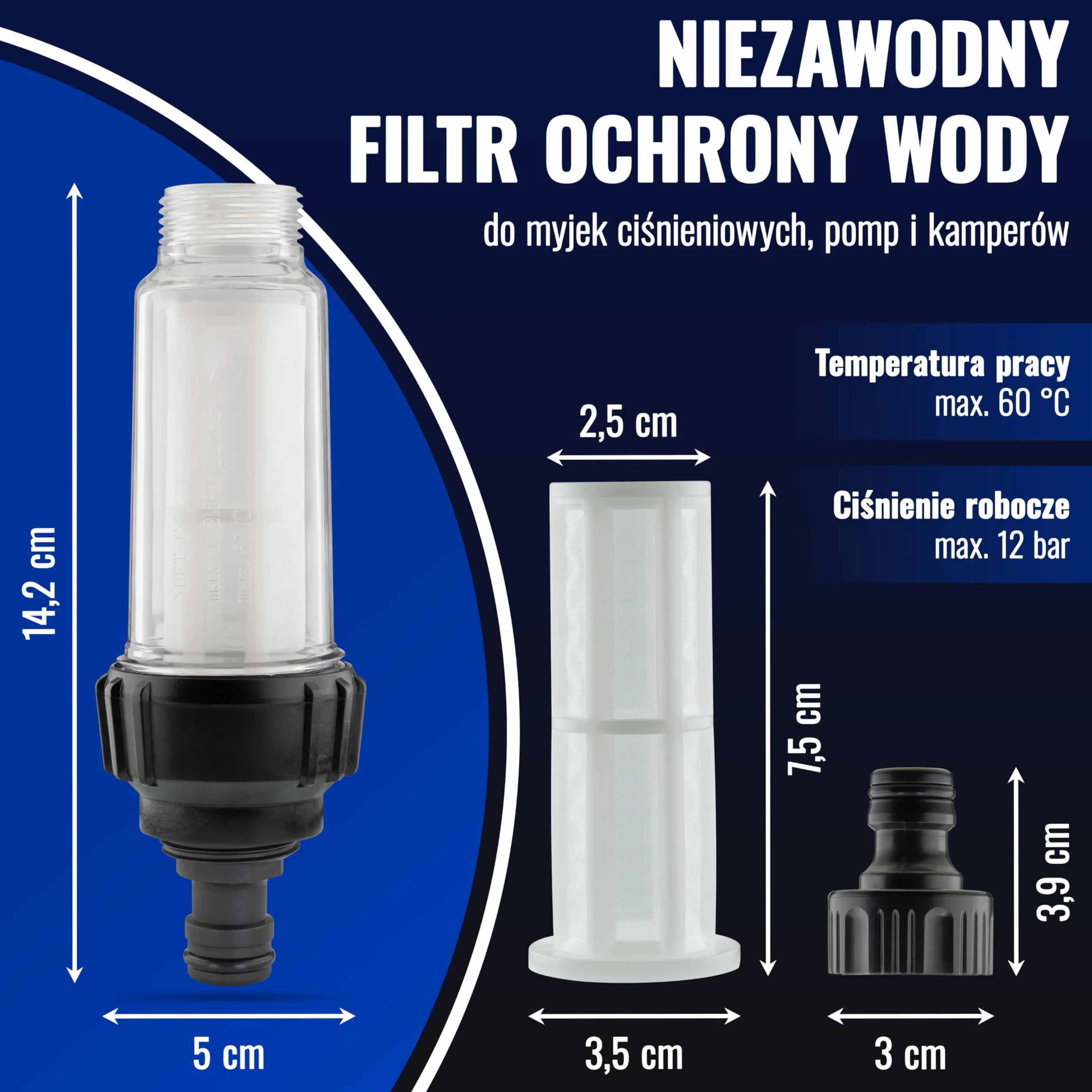 Poppstar Filtr do wody z adapterem, 3/4", do myjki ciśnieniowej, pompy lub kampera