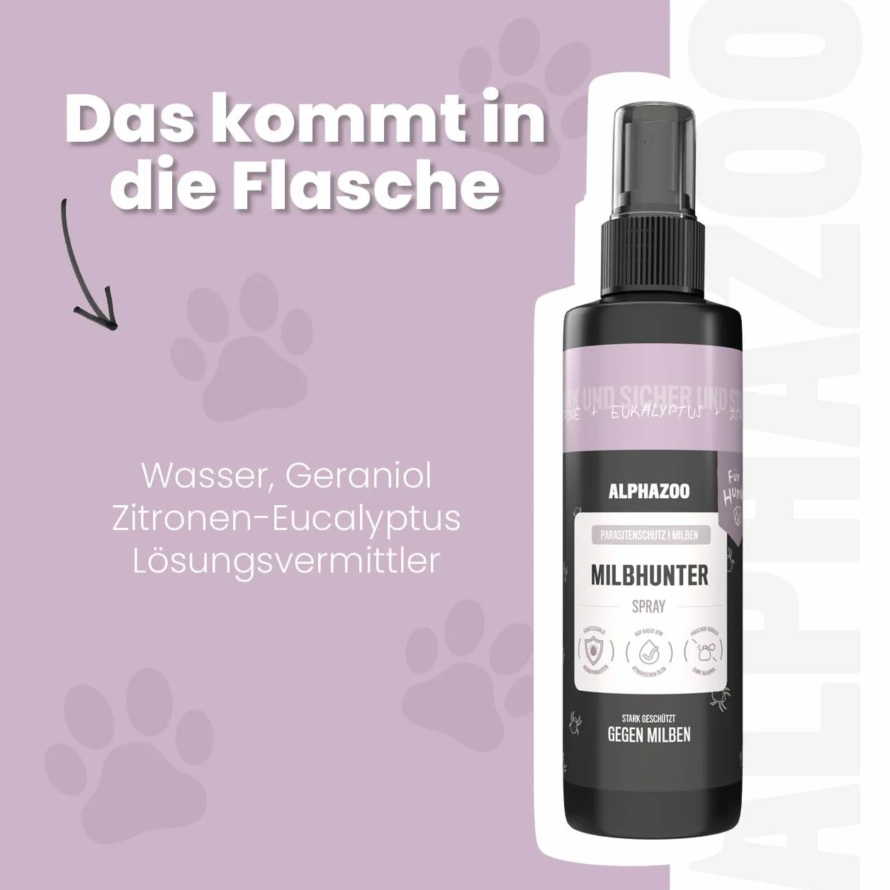 Alphazoo Milbhunter Spray dla psów 250 ml z eukaliptusem cytrynowym i geraniolem przeciwko roztoczom