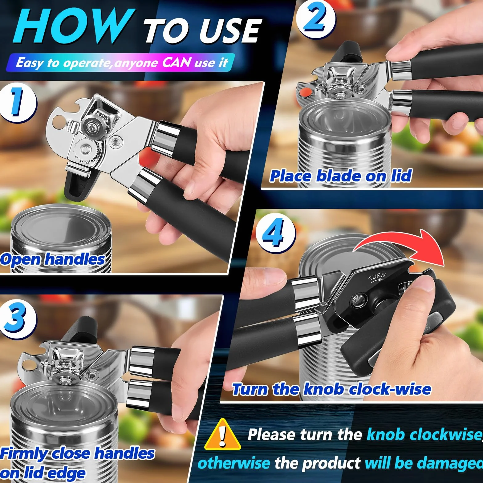 Otwieracz do Puszek wielofunkcyjny Magnetyczny [Ergonomicznie Zakrzywione Uchwyty] przyjazne dla stawów, przyrządy kuchenne ze stali nierdzewnej dla seniorów, niezbędne przybory kuchenne, camping