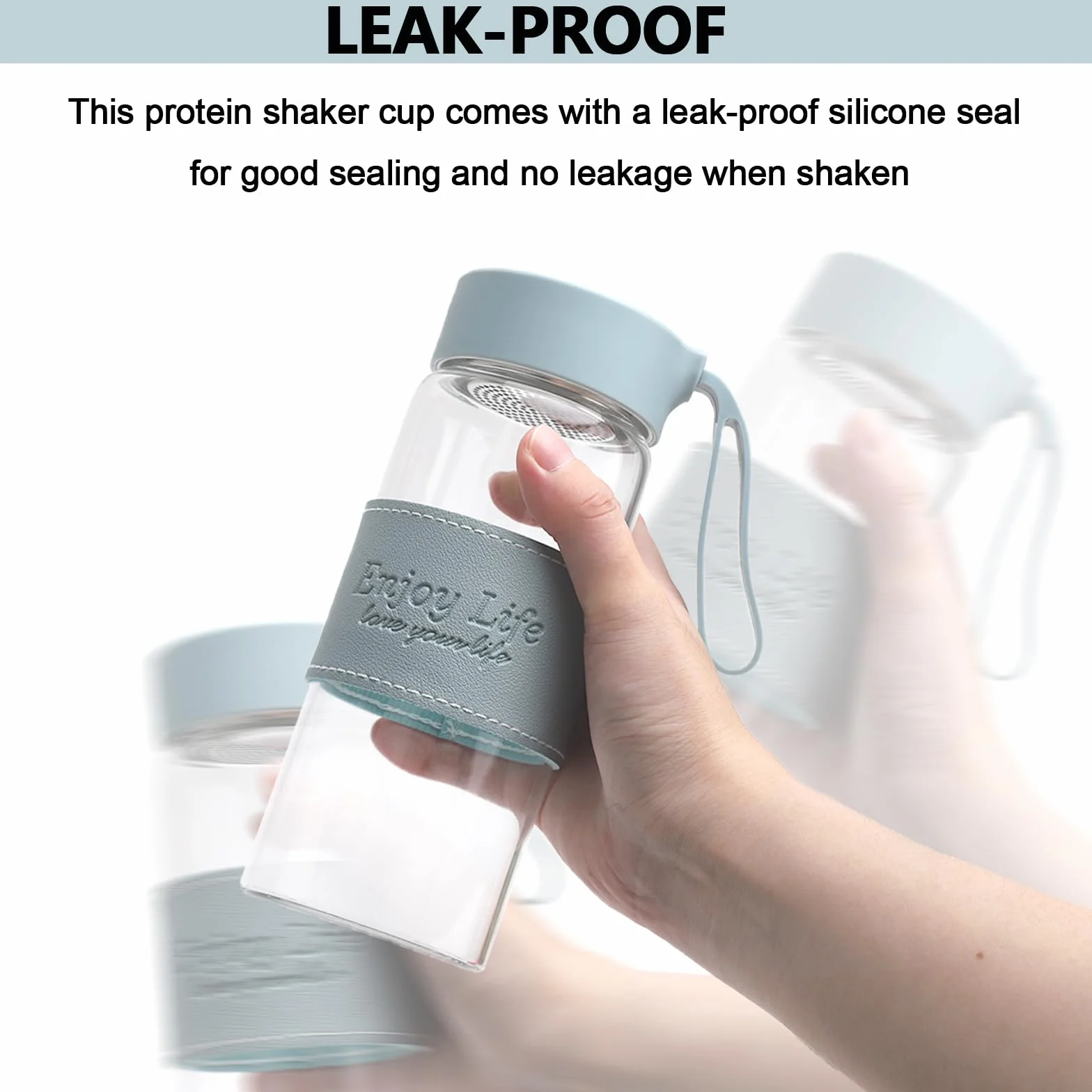 APOMOONSproteinowy Szklany shaker, 480 ml, z sitkiem i kulką ze stali nierdzewnej, kubek, butelka fitness