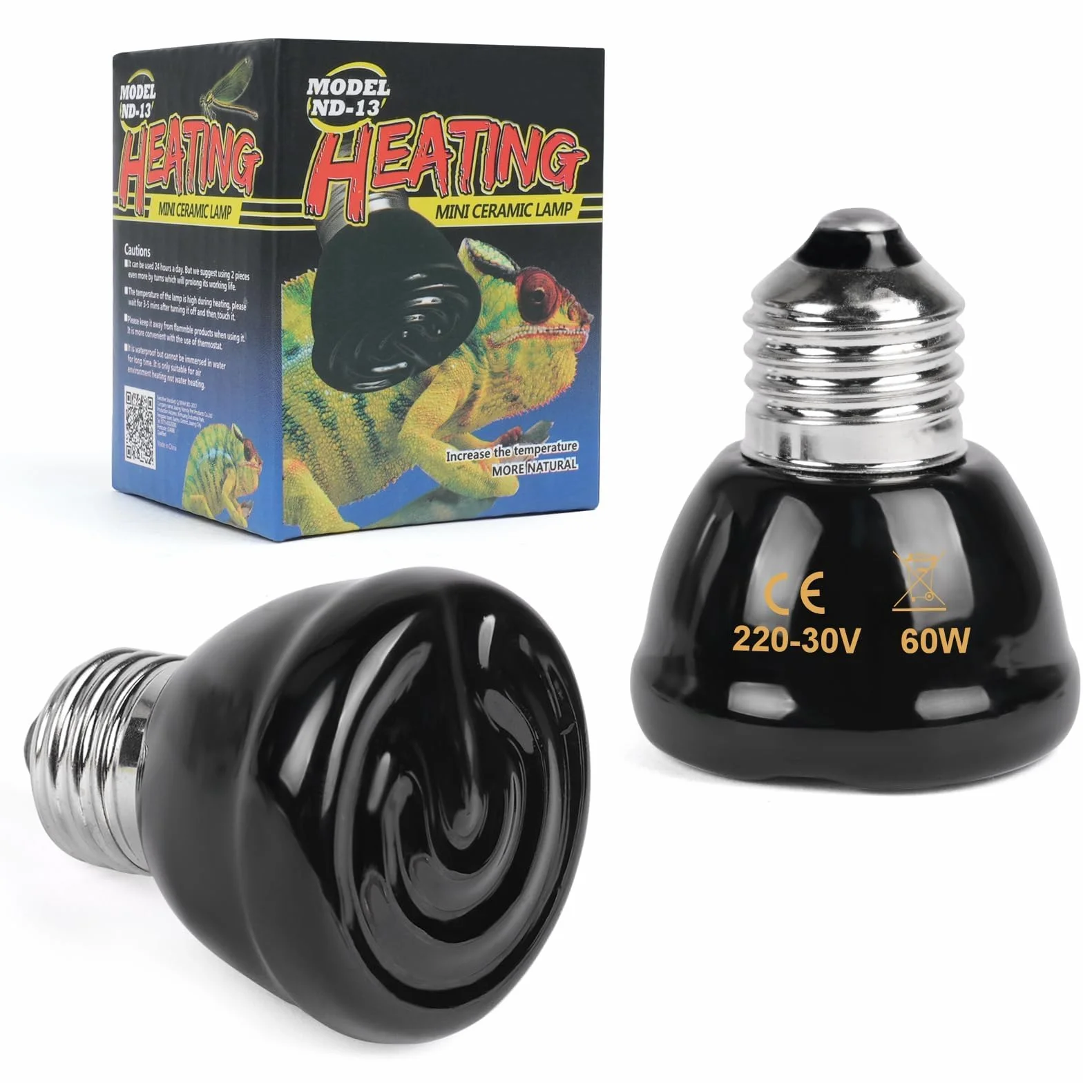 Ceramiczna żarówka grzewcza 60 W E27 do terrarium dla gadów 2 szt