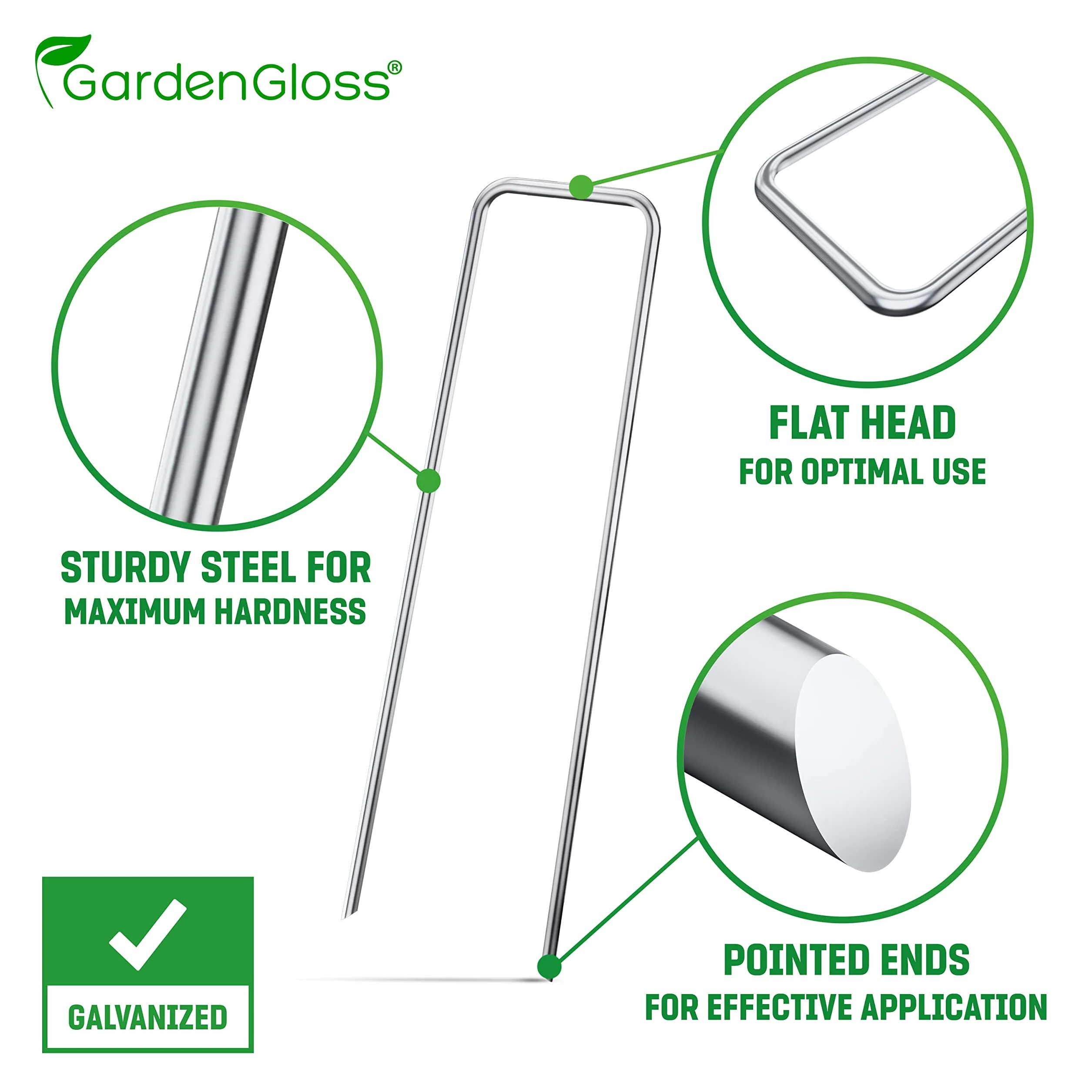 GardenGloss Stalowe Kotwy Przeciw Rdzy (100 szt.) - Solidne Szpilki do Agrowłókniny, Siatek, Ogrodzeń i Kempingu - 150 mm Długie, 25 mm Szerokie, Ø 3 mm