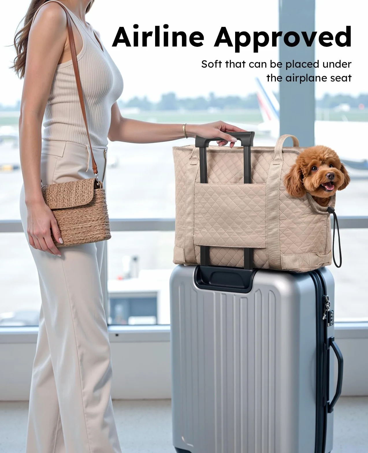 pecute Torba dla małych psów, 5 kg, torba do noszenia psa, lekka, składana, torba transportowa dla psów, torba transportowa na podróż, khaki, XL