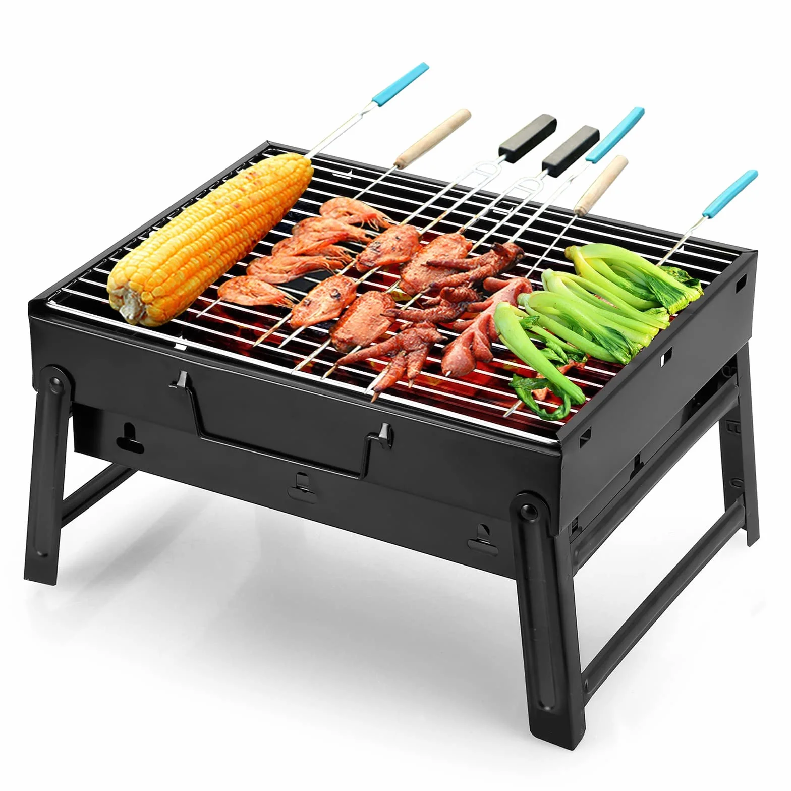 Uten Grill na węgiel drzewny, przenośny składany grill na węgiel drzewny, ze stali nierdzewnej, do gotowania na świeżym powietrzu, na kemping, wędrówki, piknik