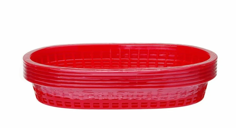 HENDI Koszyk do serwowania, 6 sztuk, na przekąski i frytki, sztaplowane, kosze do fast foodów, koszyk na frytki, kosze do pieczywa, 272x175x(H)38mm, polipropylen, czerwony