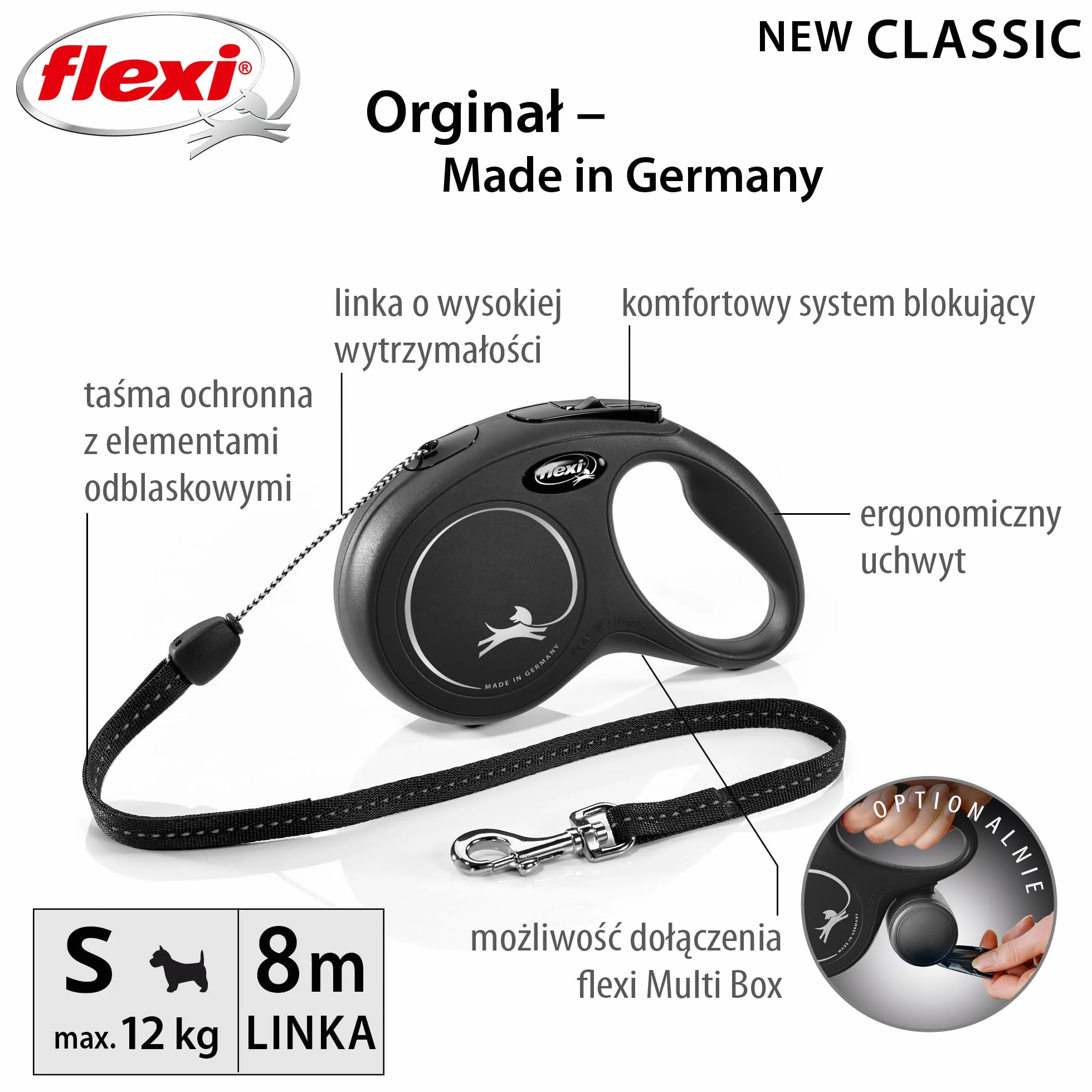 Flexi New Classic Smycz Automatyczna 8 m Czarny
