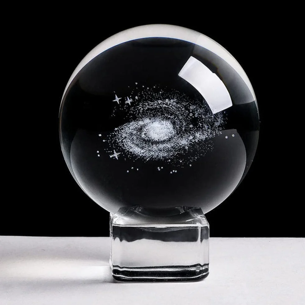 60/70/80MM średnica Globe Galaxy miniatury kryształowa kula 3d grawerowane szkło kwarcowe kula kula akcesoria do dekoracji domu, ze srebrną podstawą, 80mm