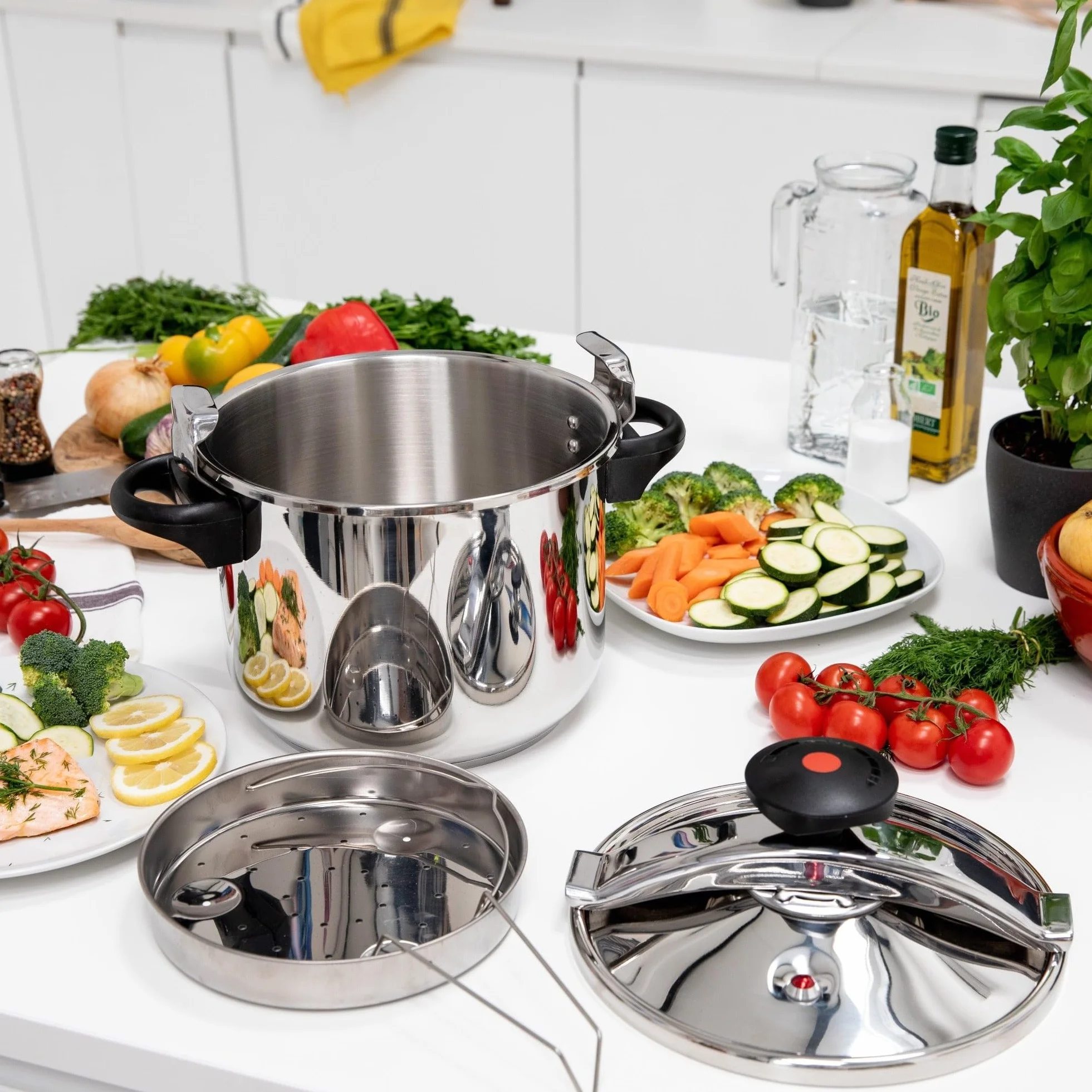 KITCHEN MOVE Szybkowar ze stali nierdzewnej Ø 22 cm, 6 l, z koszem do gotowania
