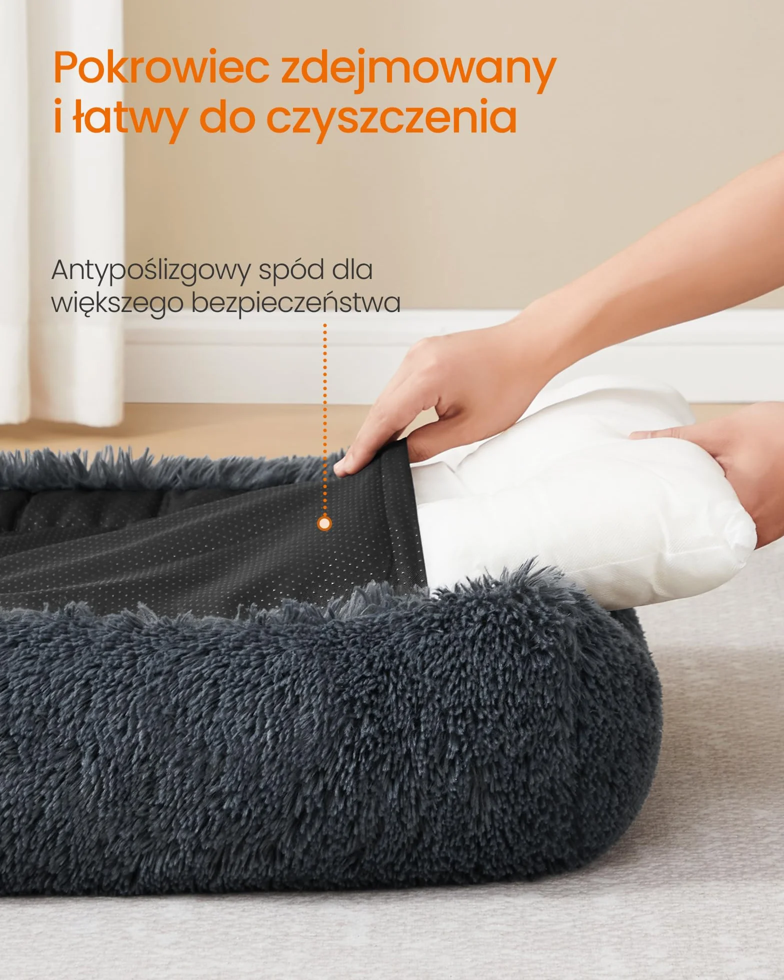 Feandrea Legowisko dla psa, średnie, 71 x 55 x 18 cm, miękka wyściółka, sofa dla psa, podwyższone krawędzie, zdejmowany i nadający się do prania pokrowiec, antypoślizgowe, ciemnoszare PGW271GR01