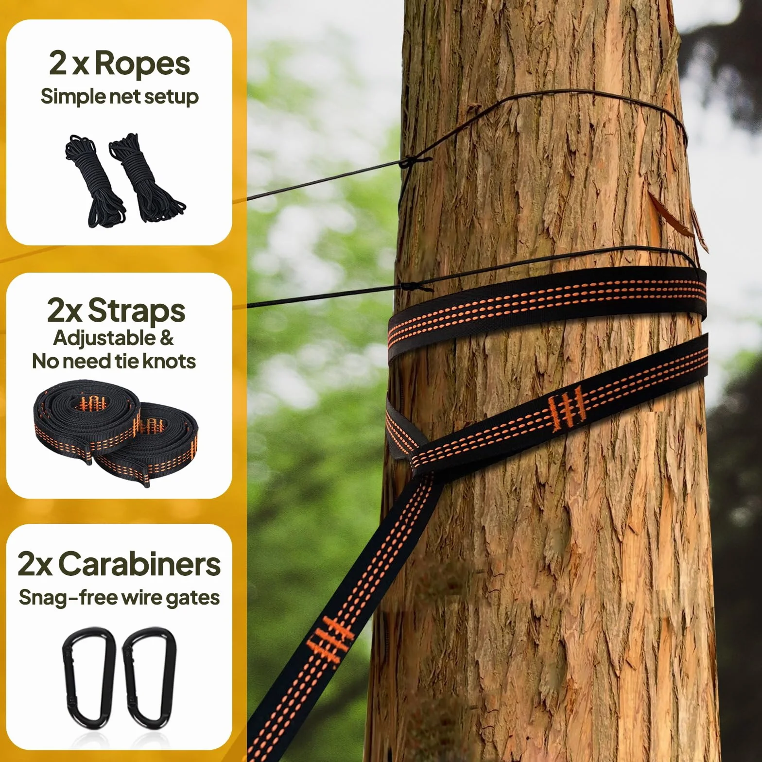 NATUREFUN hamak kempingowy z podróżną siatką na owady, nośność 300 kg (275 x 140 cm), oddychający, szybkoschnący nylon spadochronowy, 2 x karabińczyk premium, 4 x nylonowy pasek w zestawie, na zewnątrz, do ogrodu
