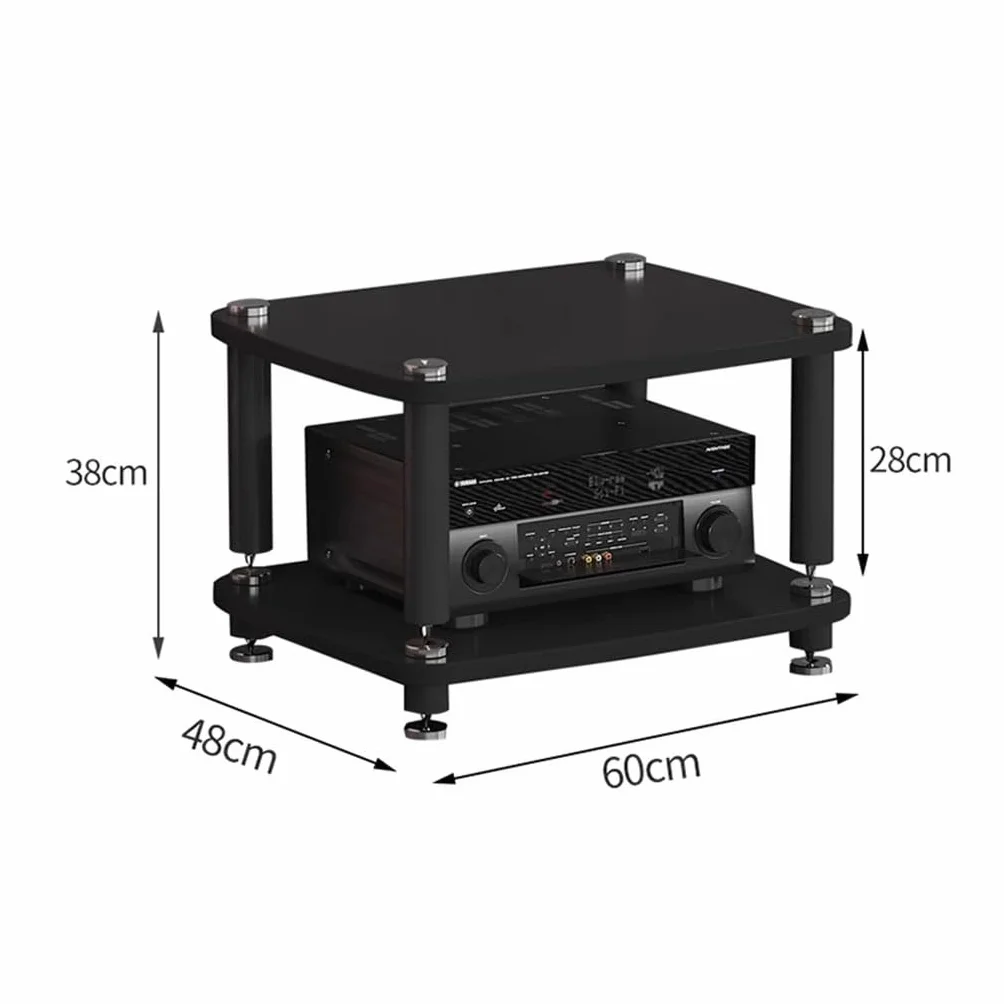 4-warstwowy stojak do szafki audio HiFi – stojak na płyty MDF z amortyzującymi nóżkami, półka na wzmacniacz mocy, drewniane wykończenie, 60 x 48 x 38 cm, idealny dla audiofilów i miłośników muzyki