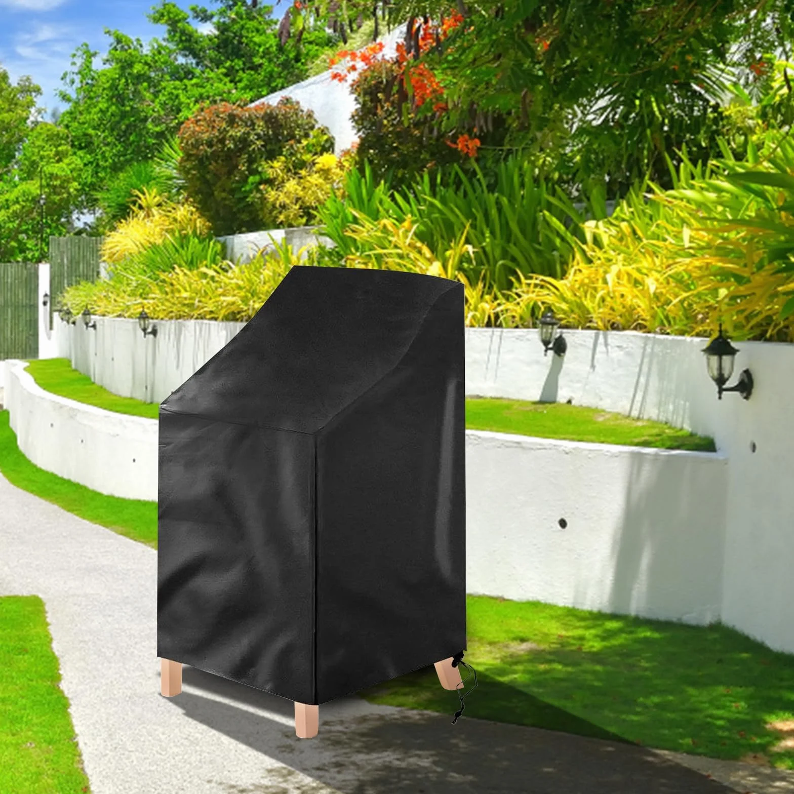 Pokrowiec na krzesła ogrodowe, pokrowiec ochronny na krzesła układane w stos, odporny na promieniowanie UV, pokrowiec na meble ogrodowe 64 x 64 x 70/120 CM