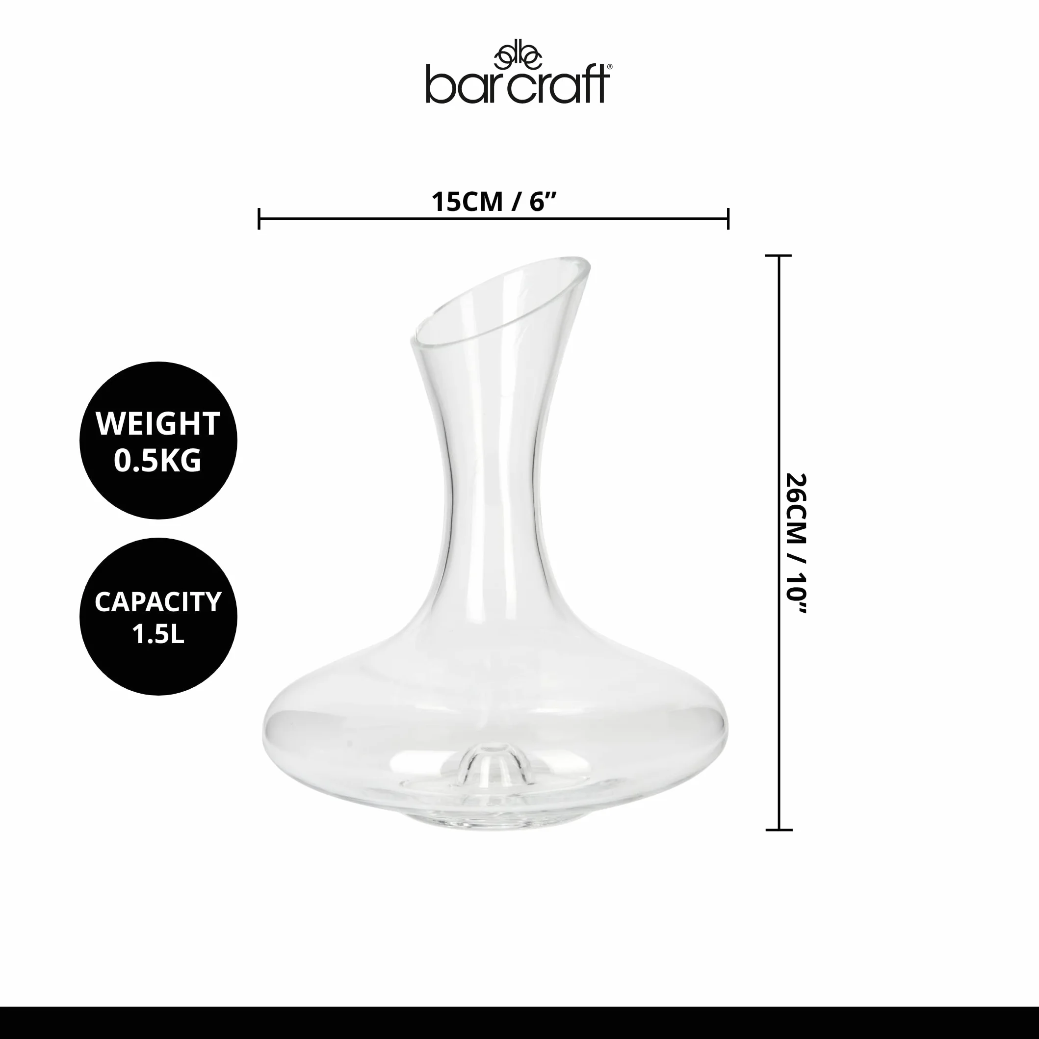 BarCraft Karafka do wina, kieliszek do napowietrzania wina, konstrukcja z szeroką podstawą, 1,5 l