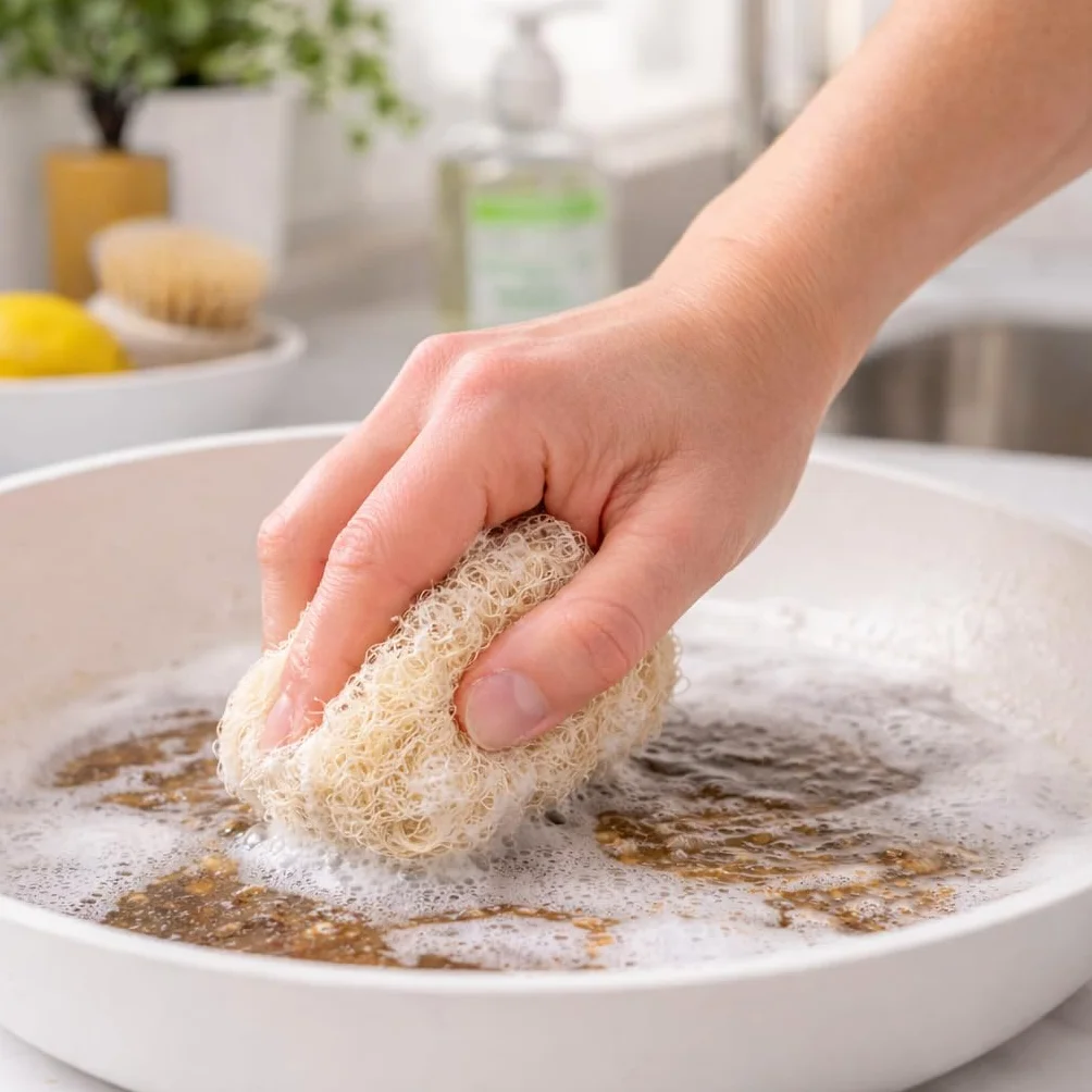 Naturalna gąbka do mycia naczyń z luffa – biodegradowalna, opakowanie 10 szt. – naturalne gąbki luffa – gąbki kuchenne wielokrotnego użytku do naczyń i powierzchni – przyjazne dla środowiska