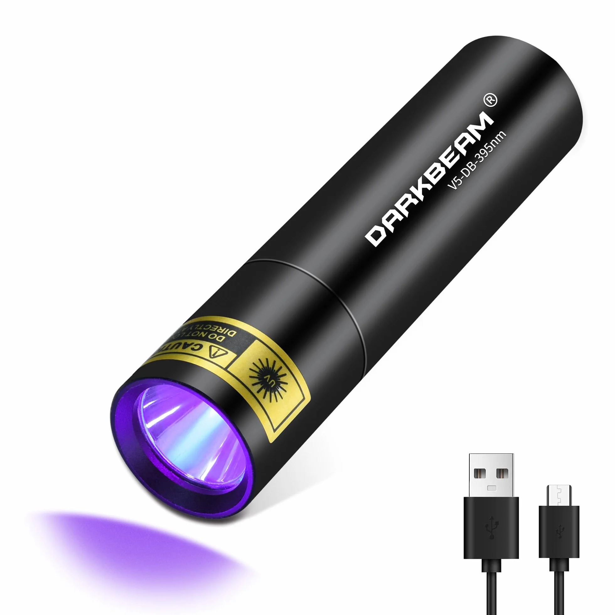 DARKBEAM Latarka UV 395 NM, ręczna lampa drewniana, mini światła ultrafioletowe, USB-C ładowalna czarna latarka LED, wykrywacz moczu dla zwierząt domowych, do wykrywania fluorescencji i utwardzania