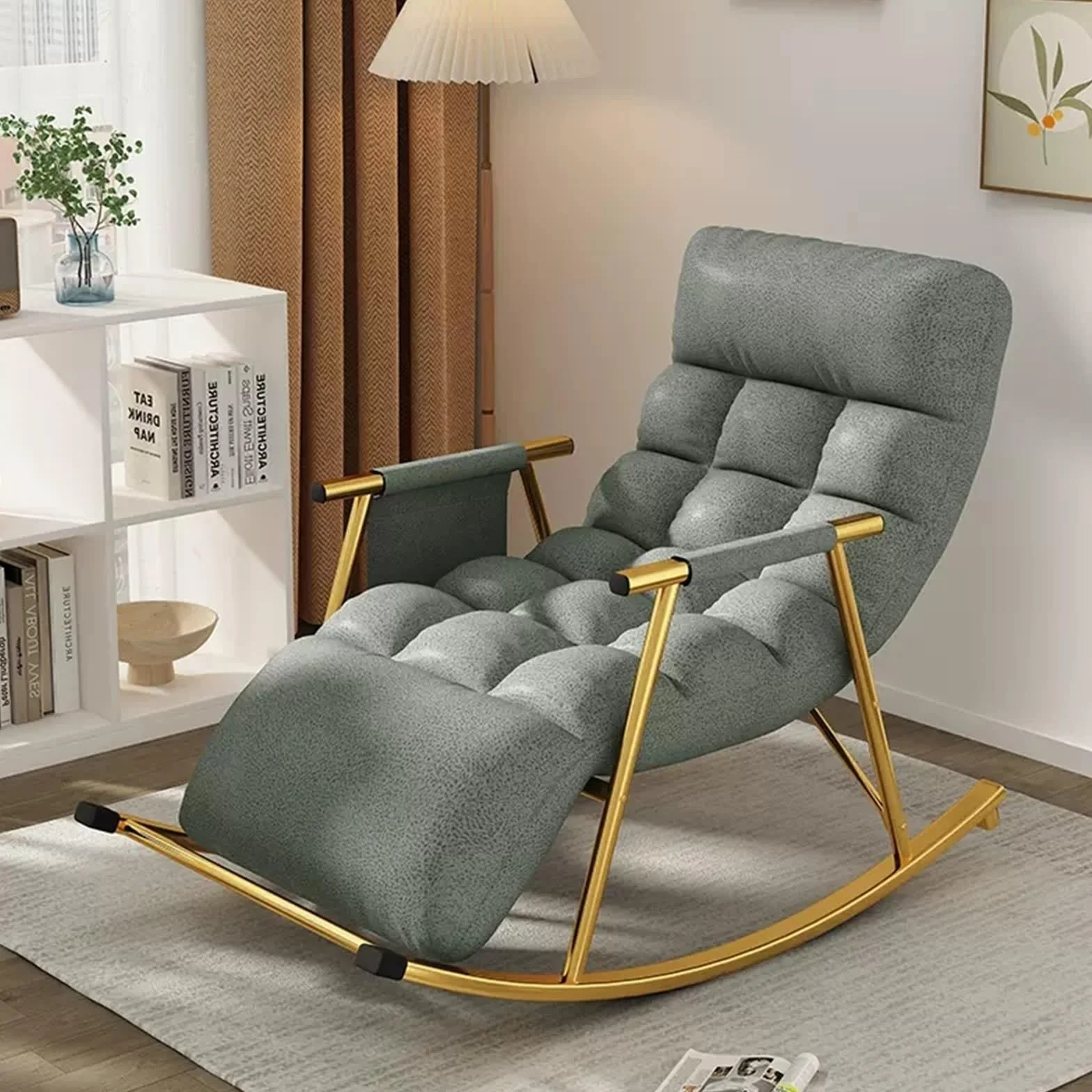 Fotel bujany do przedszkola, nowoczesny fotel bujany do salonu, sypialnia oddychająca tkanina technologiczna sofa leżak z legrest, wygodny fotel bujany ogrodowy z podłokietnikami, regulowane