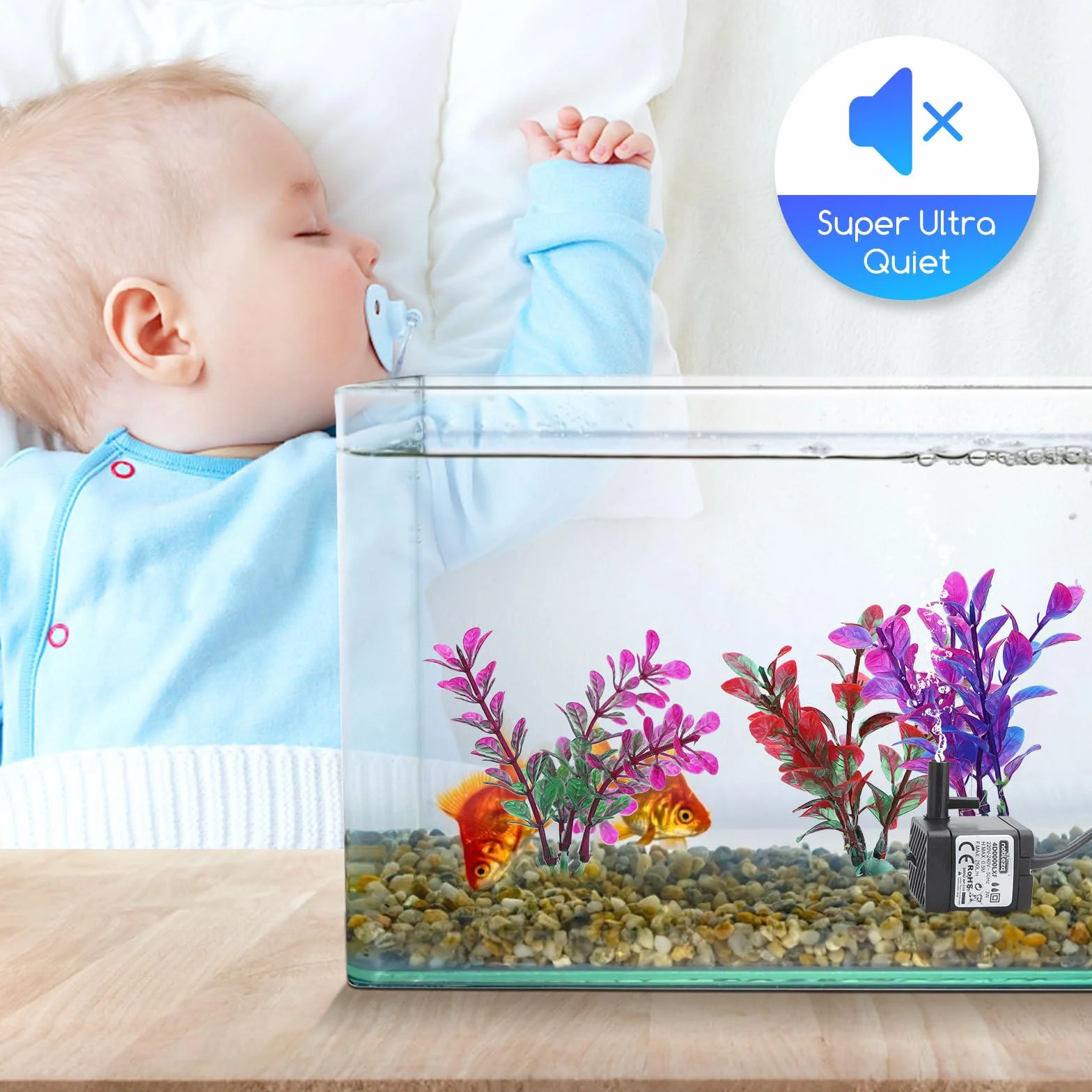Nobleza - Mini pompy wodne (200 l/h - 3 W), ultracicha pompa akwariowa o wysokim skoku, fontannowa z kablem zasilającym 0,6 m, z 2 dyszami do akwariów, posągów