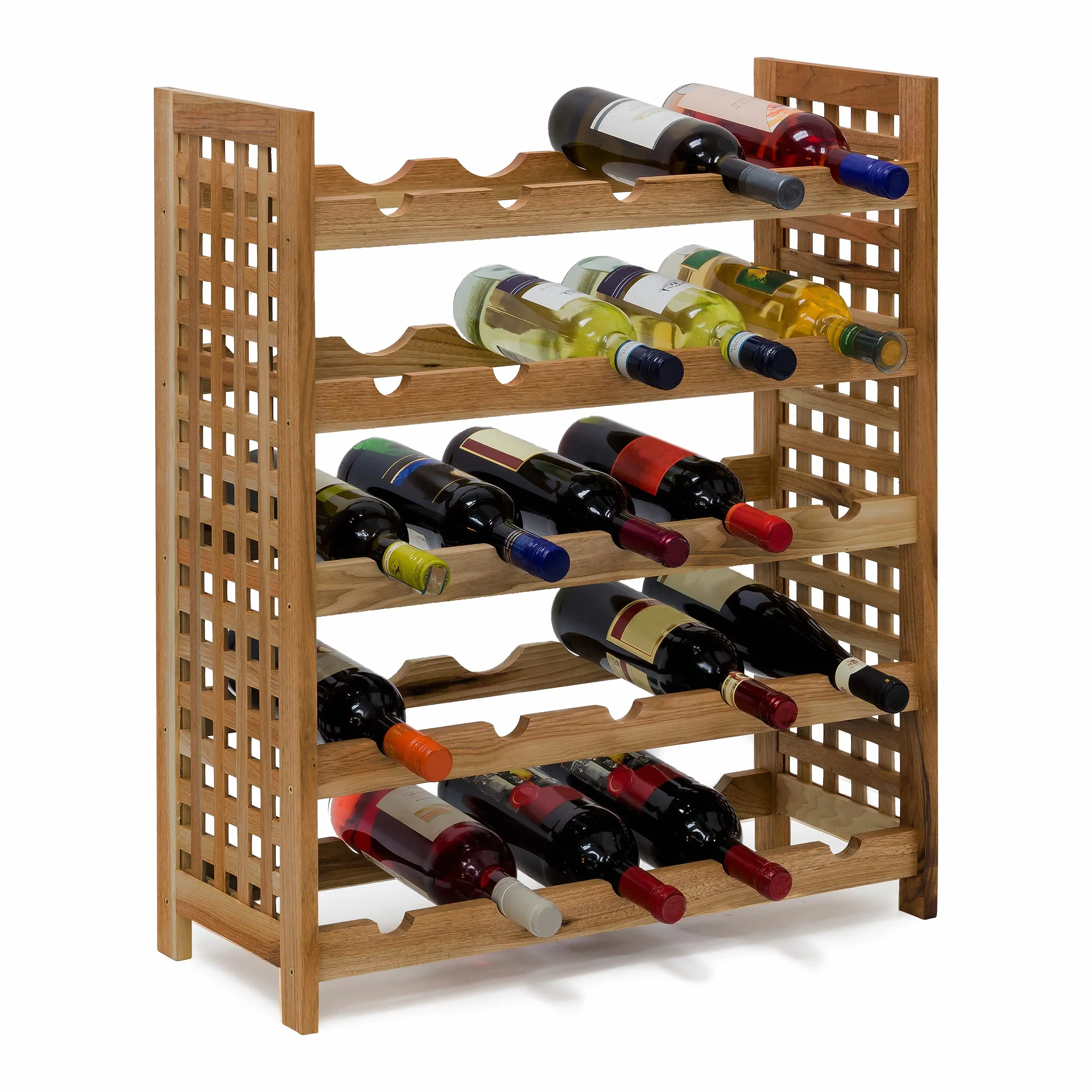 Relaxdays Stojak na wino z orzecha włoskiego na 25 butelek wina: 73 x 63 x 25 cm, drewniana półka na butelki, olejowany materiał orzechowy, 5 półek, 5 butelek na półkę, naturalny
