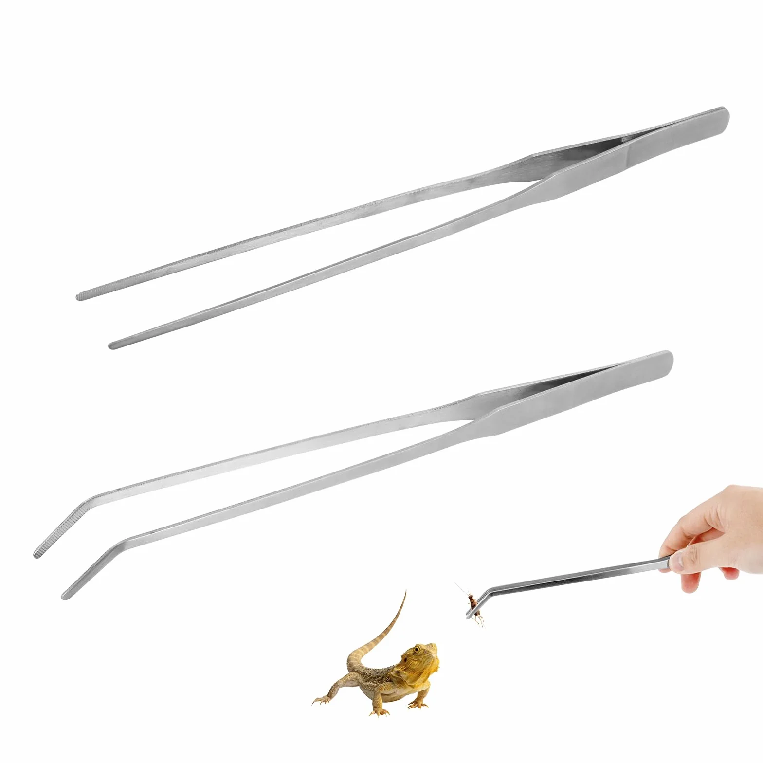 Pęsety do akwarium 30,6 cm długie srebrne zestaw do karmienia gadów