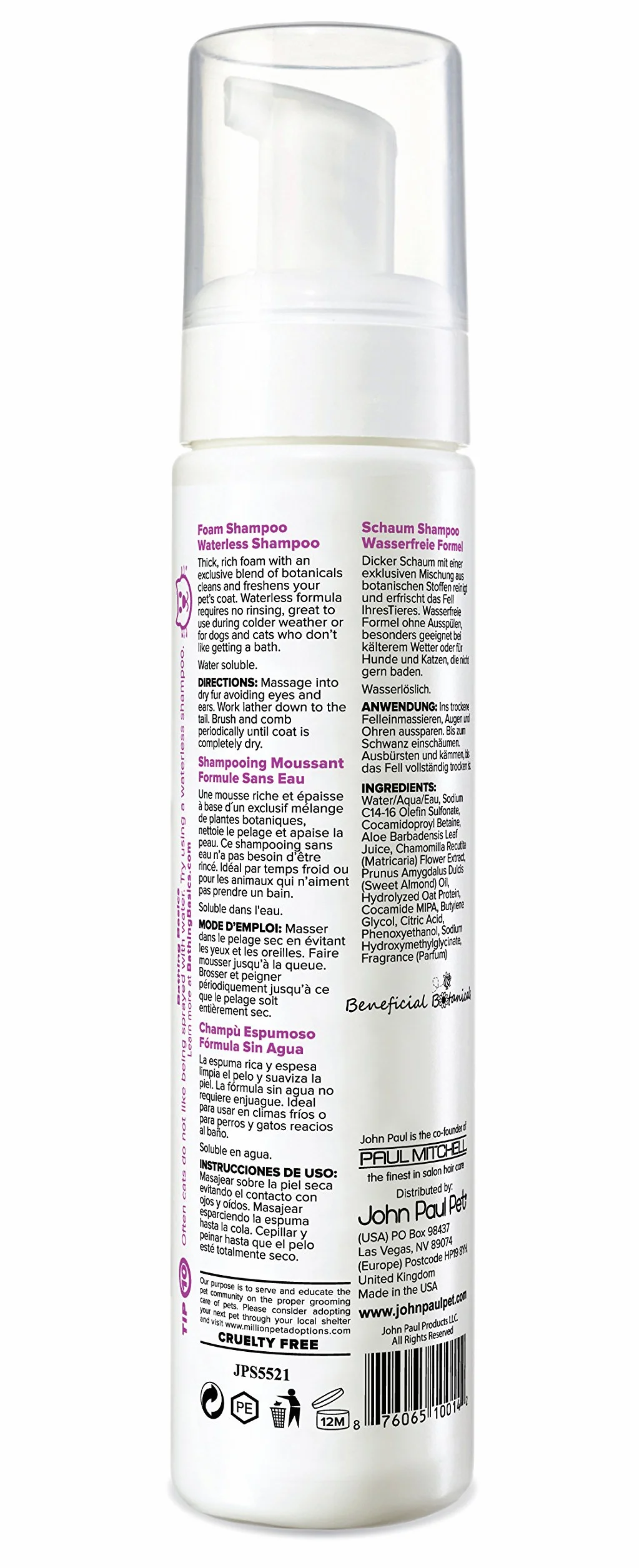 John Paul Pet Oatmeal Waterless Foam Szampon 250 ml
