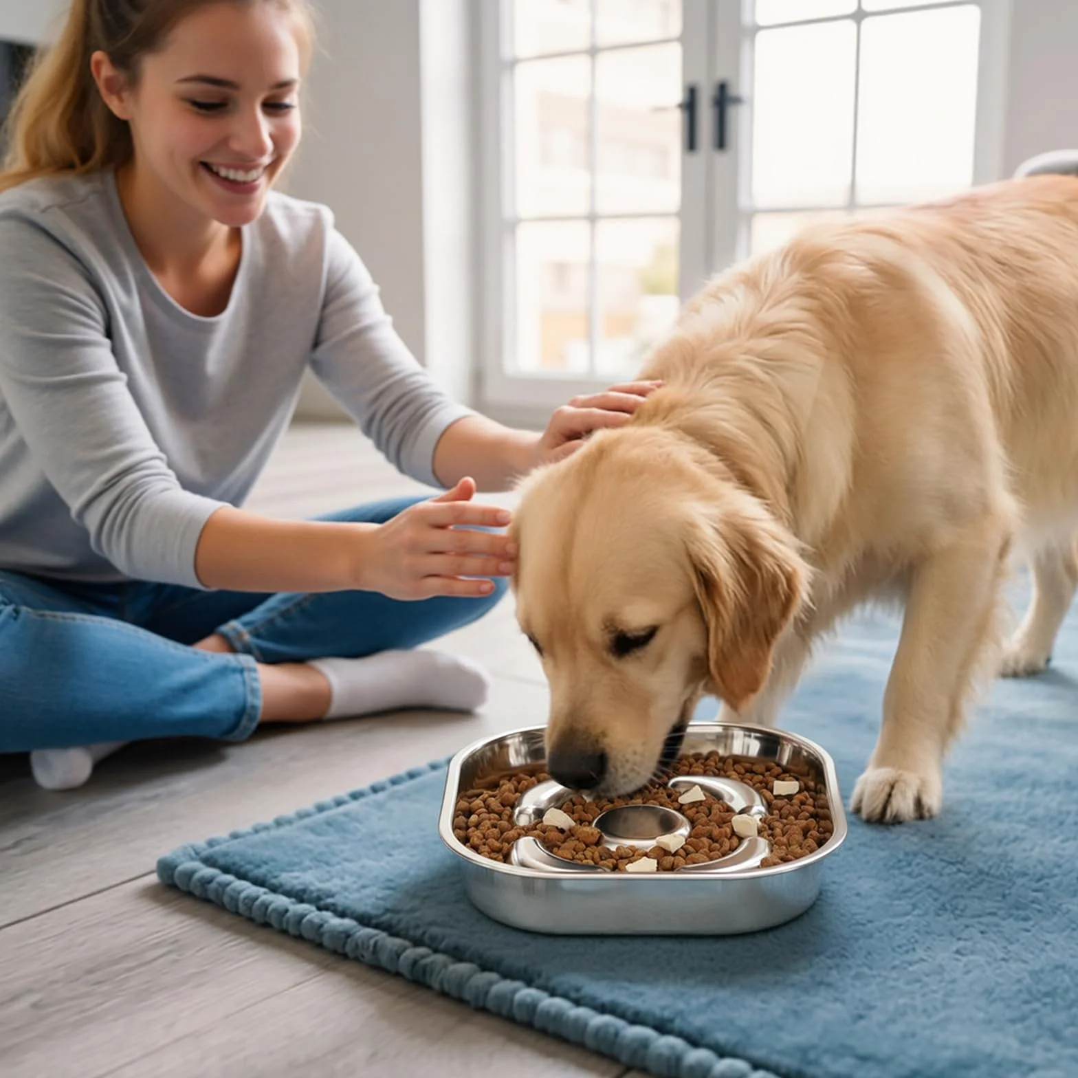 PETTOM Miska dla psa z powolnym karmieniem, stalowe miseczki dla psów do spowolnienia jedzenia, puzzle karmniki dla psów szczeniąt zapobiegające wzdęciom zdrowe jedzenie