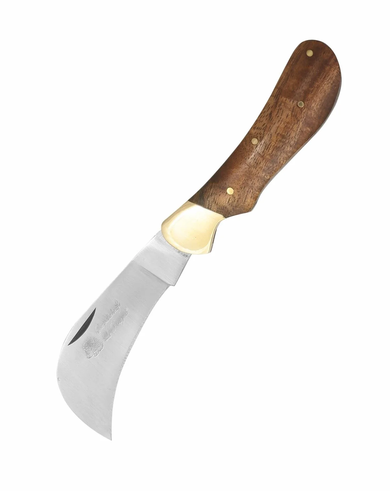 3810 Classic Tradional French Gardeners Serpette Hardwood handle with Brass Bolster and rivets Tradycyjny nóż ogrodniczy Camping Gardening. Hip lock