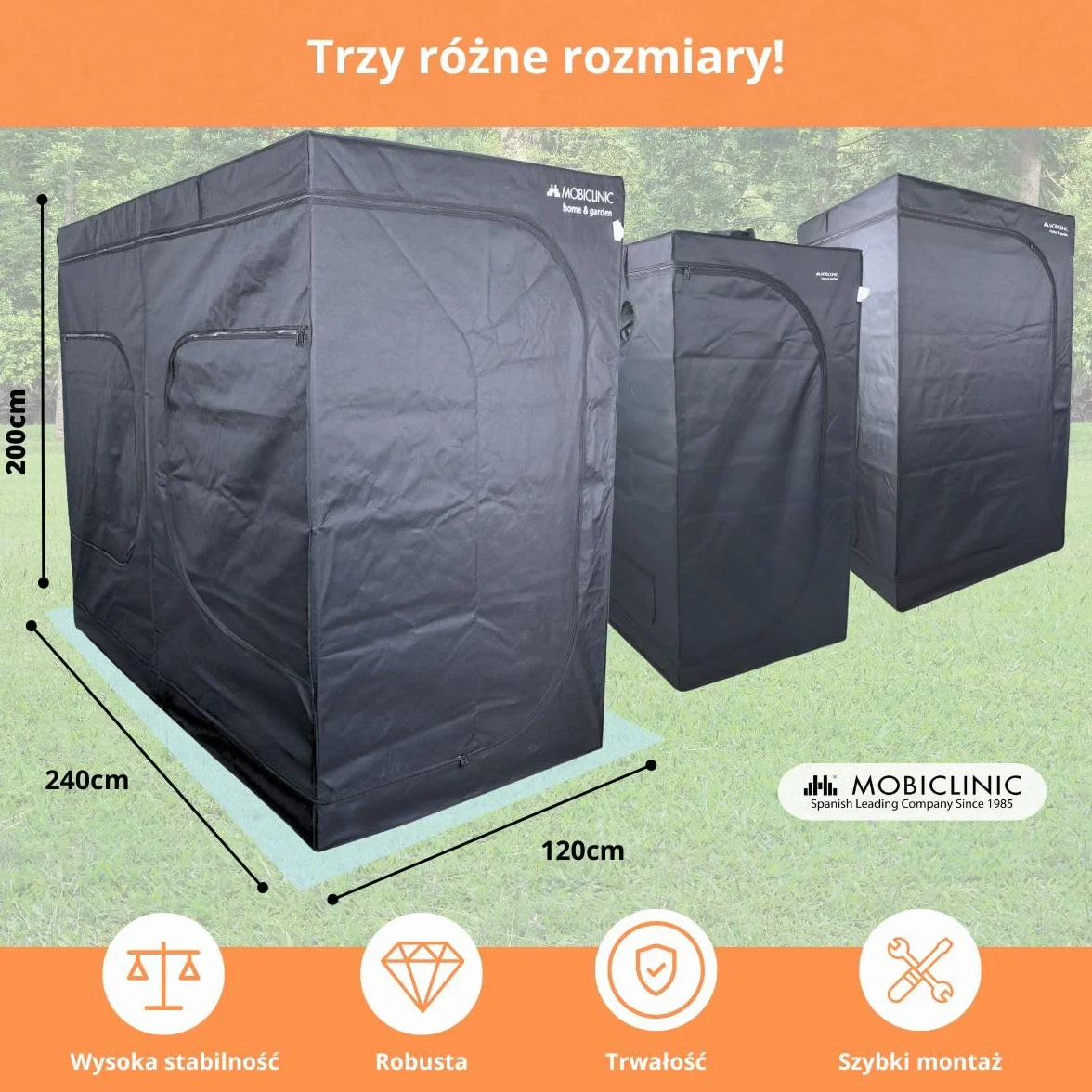 Mobiclinic®, Namiot do uprawy wewnętrznej, 240x120x200cm, Growbox, Premium mylar 97% odblaskowy, Hydroponiczny, Wodoodporny, Zdejmowane dno, Gruba, Tkanina nylonowa, Solidna konstrukcja, Grow tent
