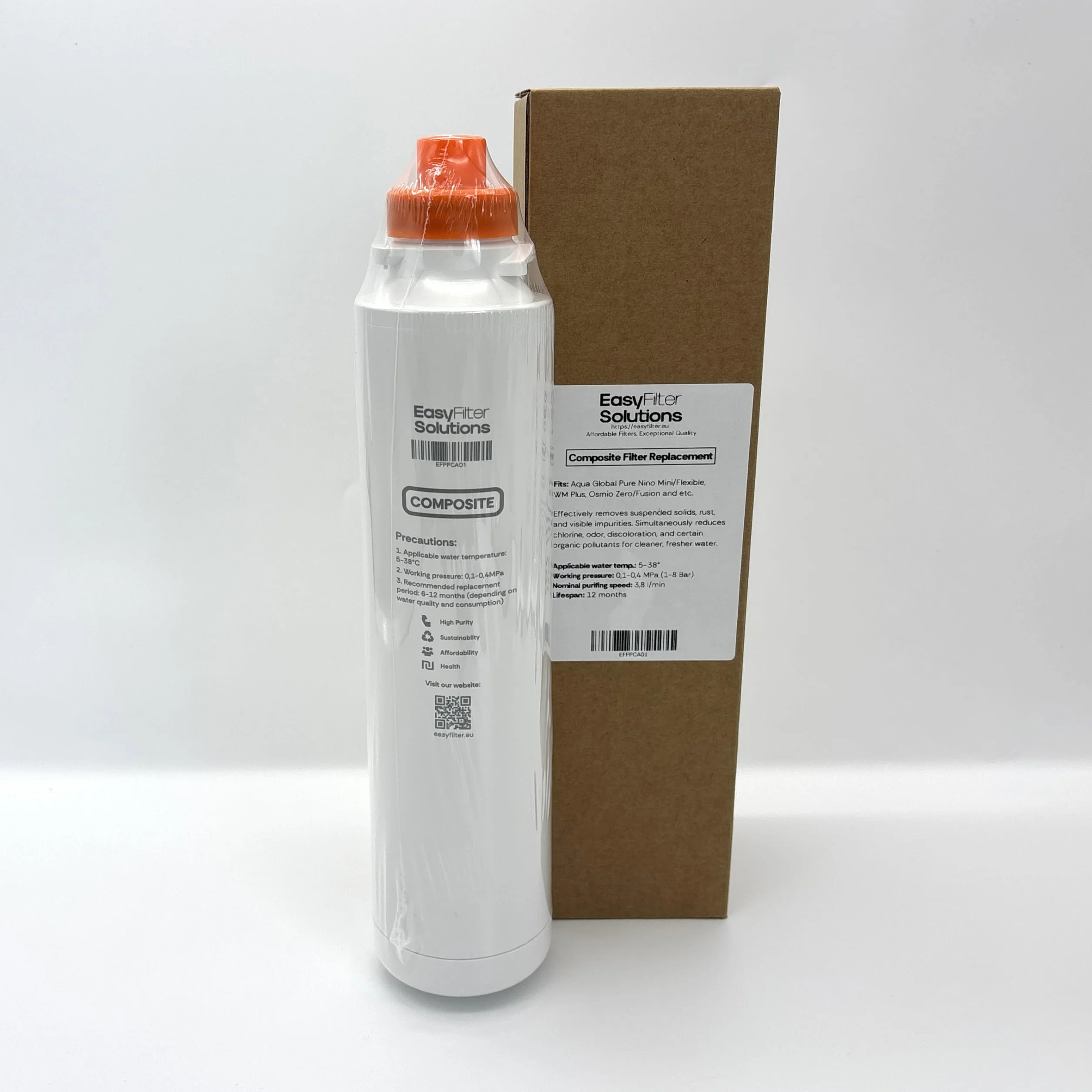 EasyFilter Composite filtr zastępczy do wody Aqua-Global, do Pure Nino Mini Flexible i innych systemów odwróconej osmozy, filtr zamienny o długiej żywotności