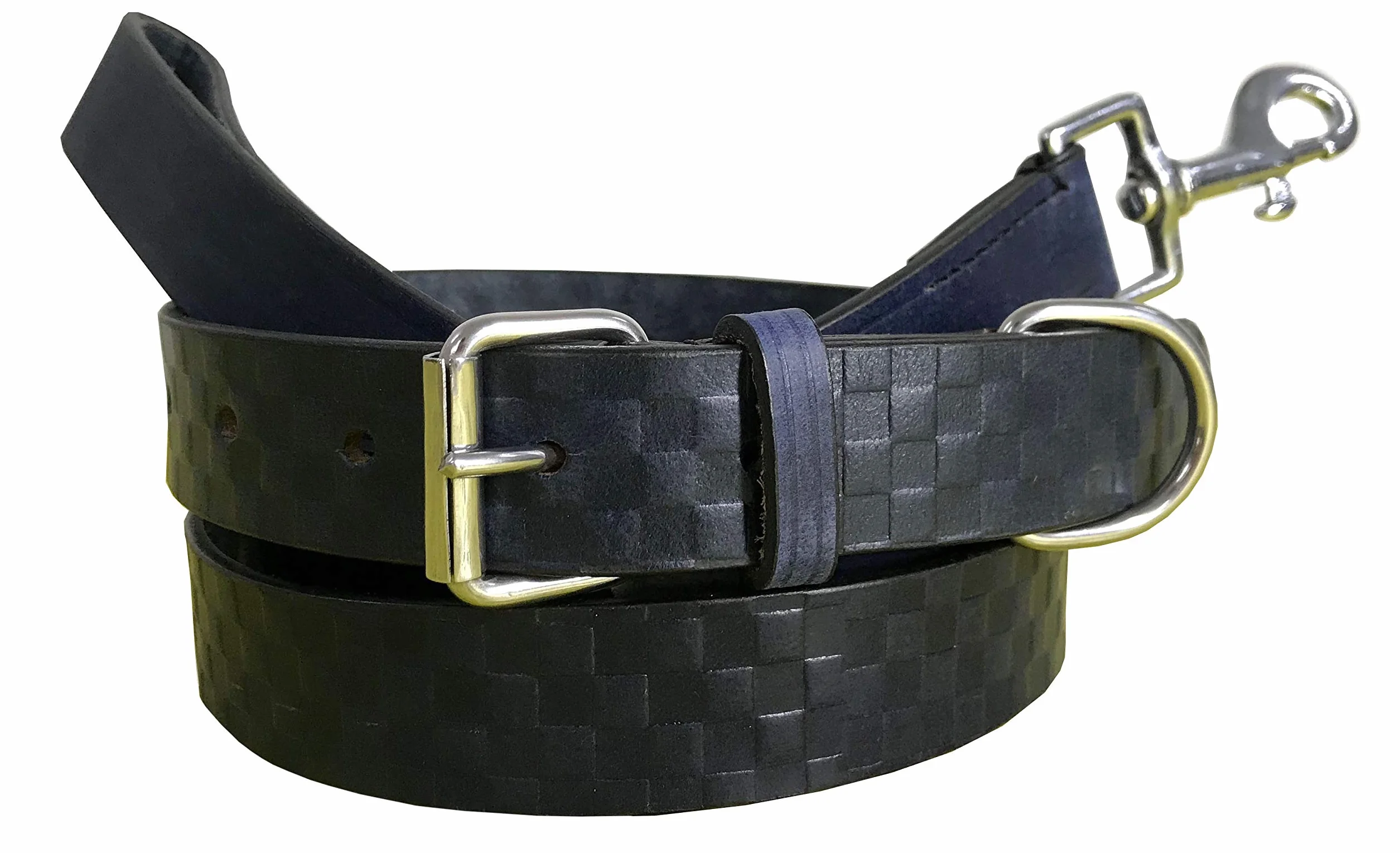 Genuine Leather Matching Pair Dog Collar and Lead Set - L (17-21 Inches)