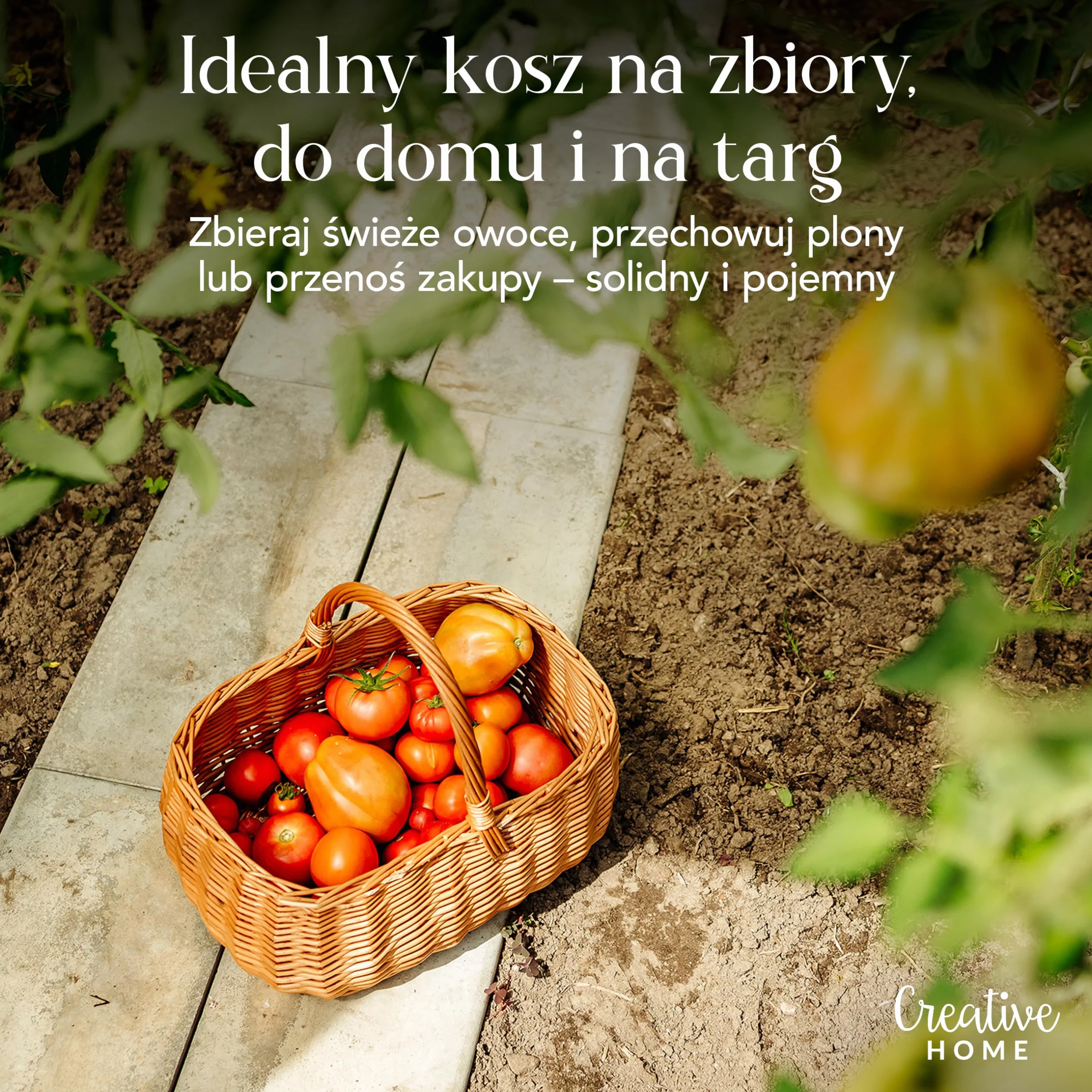 Creative Home Kosz Wiklinowy Piknikowy z Rączką | 36 x 27 x 32 cm (+/- 2 cm) | Duży i Lekki | Ręcznie Wyplatany | Naturalny Brąz | Uniwersalny i Wytrzymały