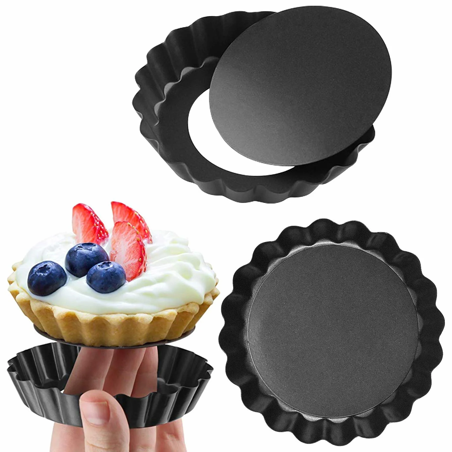 6 sztuk foremek do tarte, 10 cm, mini foremka do quiche z podnoszonym dnem, mała forma do pieczenia, okrągła, nieprzywierająca powłoka do ciasta owocowego, 10 cm
