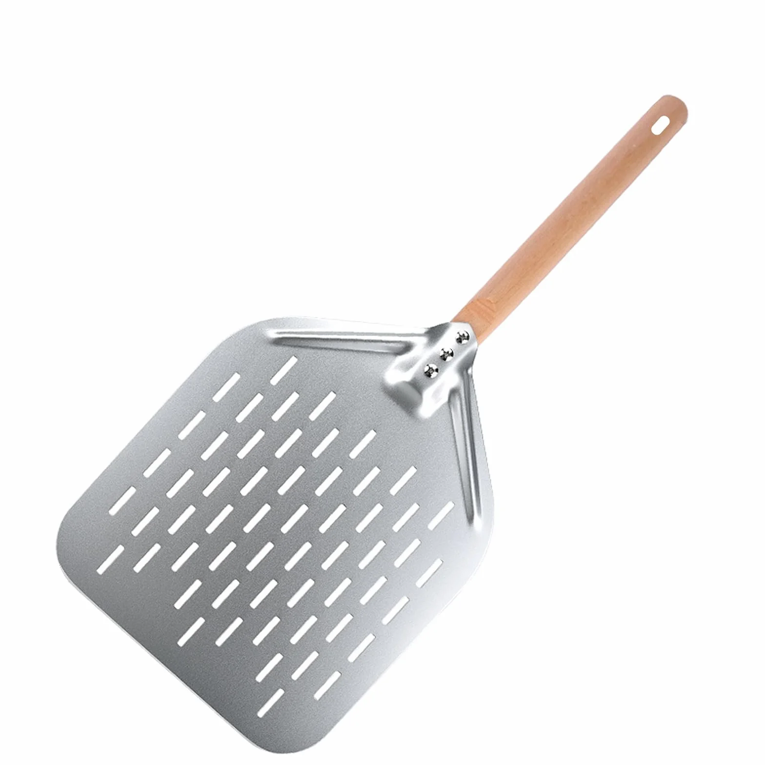 Łopatka do Pizzy, Perforowana Aluminiowa z Wyjmowanym Drewnianym Uchwytem, 40 x 30 cm, Duża Powierzchnia, Profesjonalna do Pizz, Chleba i Pieczenia, 12 Cali