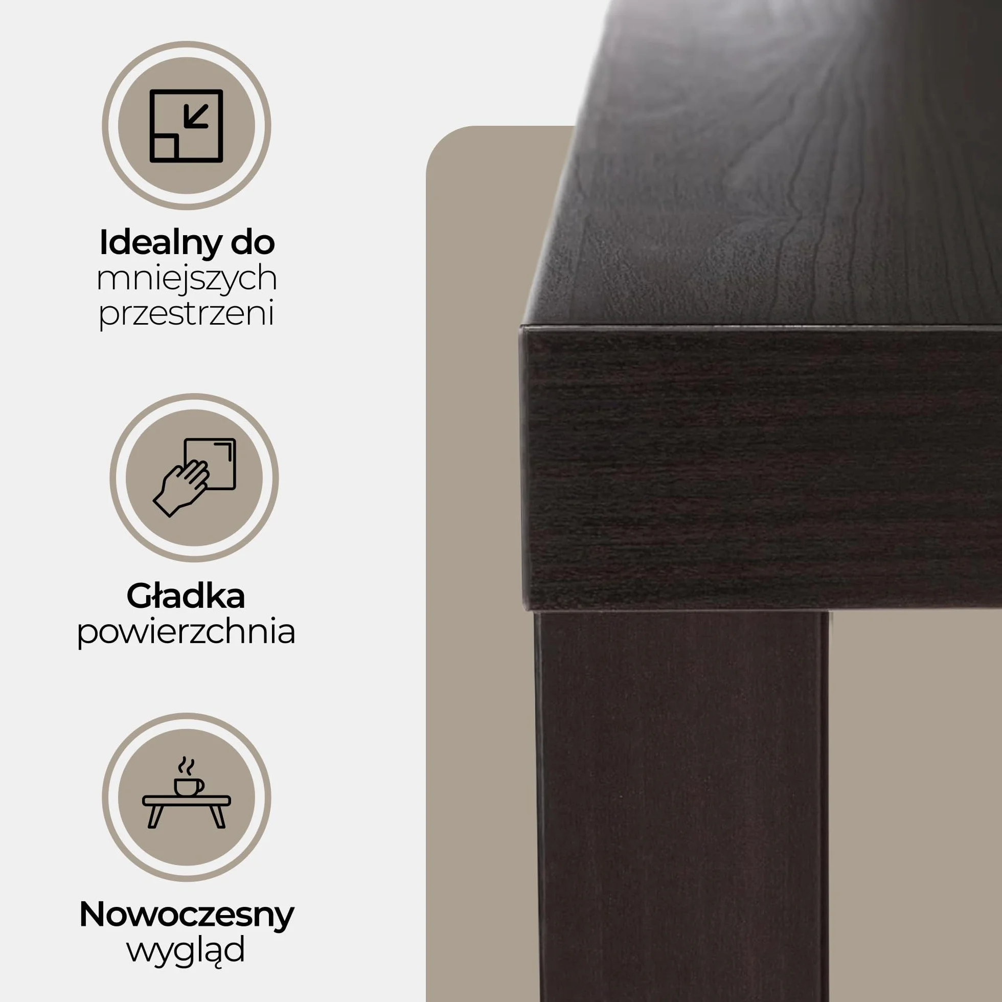 Nowoczesny stolik kawowy biały i czarny ze wzorem – mały stolik do salonu 55 x 55 cm – kwadratowy stolik kawowy – mini stolik i stolik kawowy – czarny