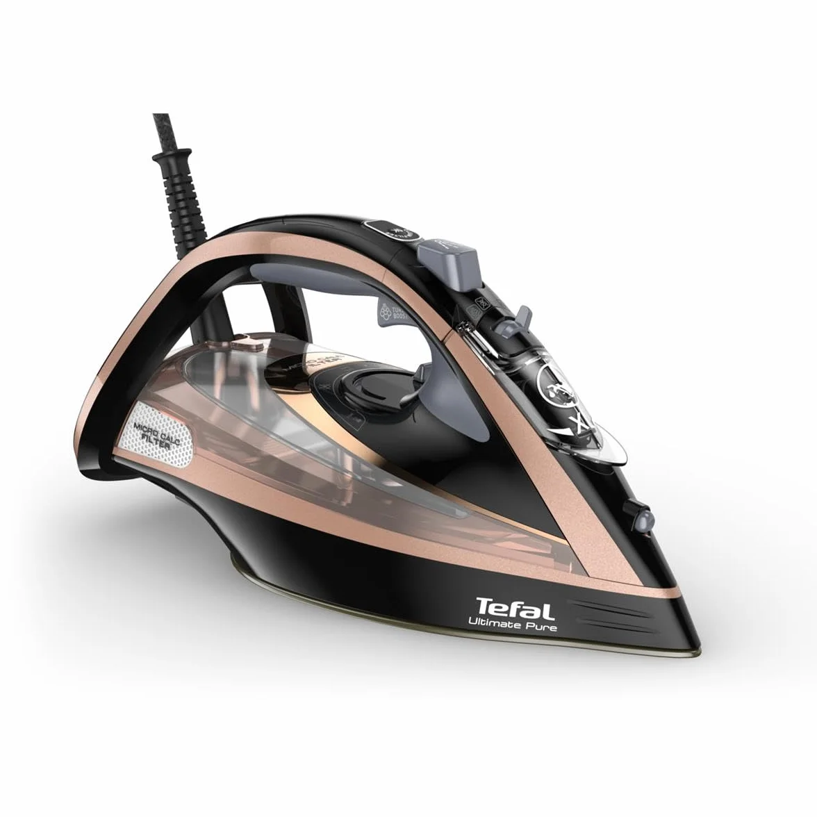 Tefal Ultimate Pure FV9845 - Żelazko (Żelazko suche i parowe, Durilium Autoclean soleplate, 3 m, 260 g/min, Czarny, Miedziany, 60 g/min)