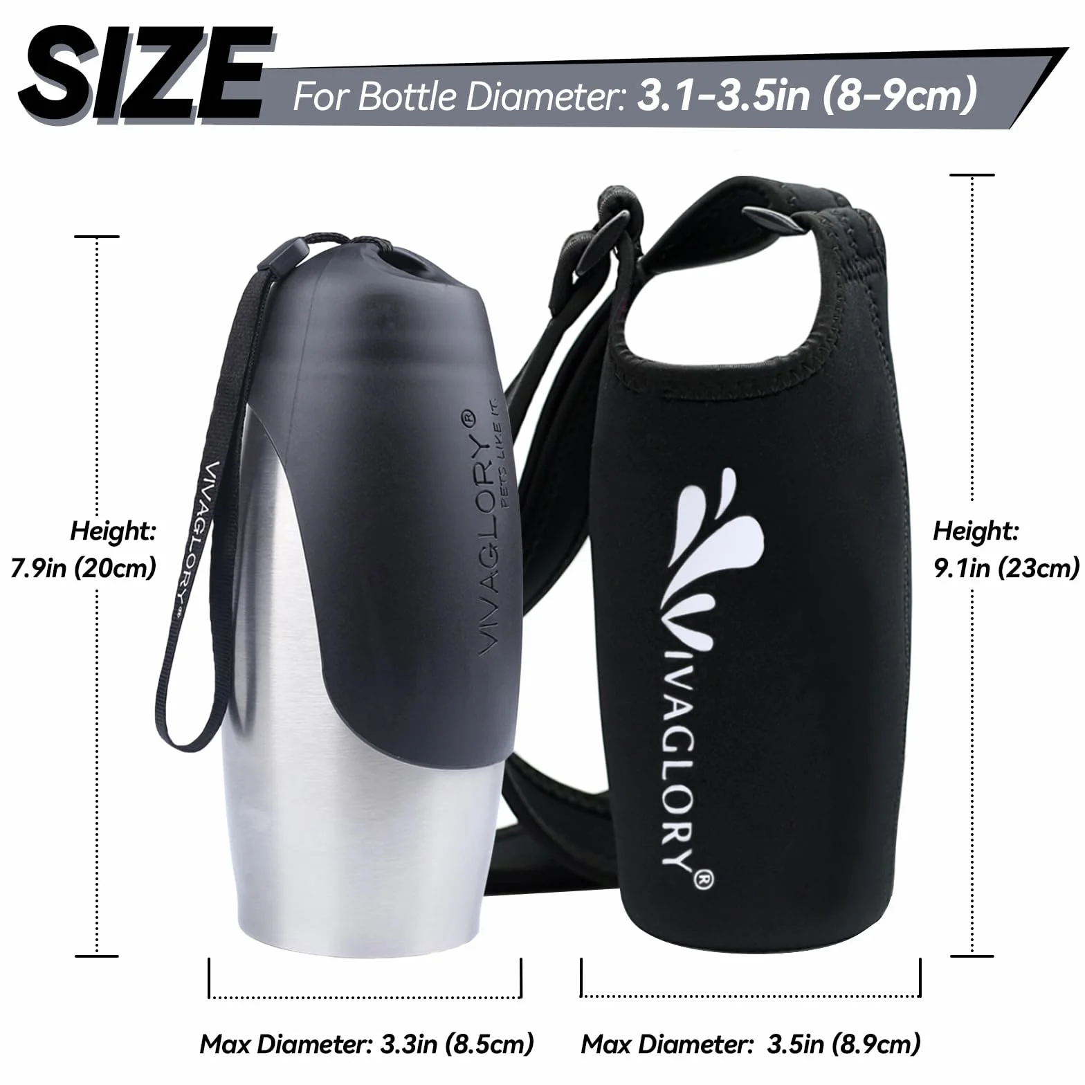 VIVAGLORY Butelka ze Stali Nierdzewnej 750ML Neoprenowy Pokrowiec Zestaw dla Psa