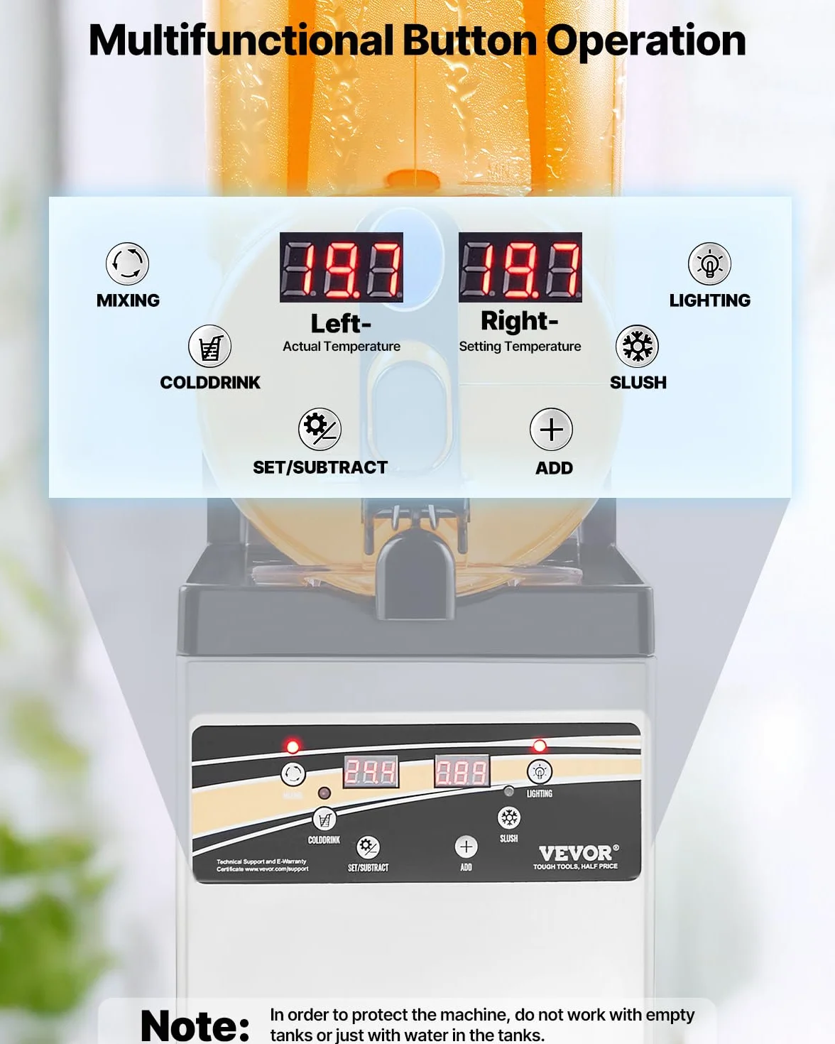 VEVOR komercyjna maszyna do napojów lodowych, 15 l, stal nierdzewna, mikser do slush, na imprezy, restauracje, kawiarnie, bary