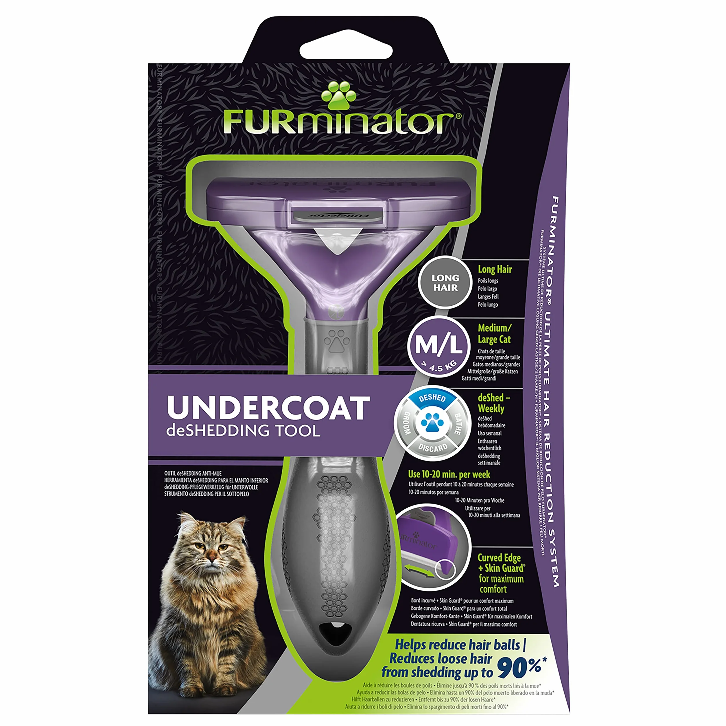 Furminator T691662 Zgrzebło do Pielęgnacji Sierści Dużych Kotów, M/L, Czarny/Niebieski