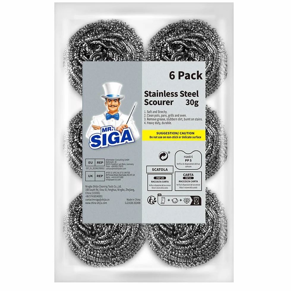 MR.SIGA Zmywacz ze stali nierdzewnej, 6 szt., 30 g