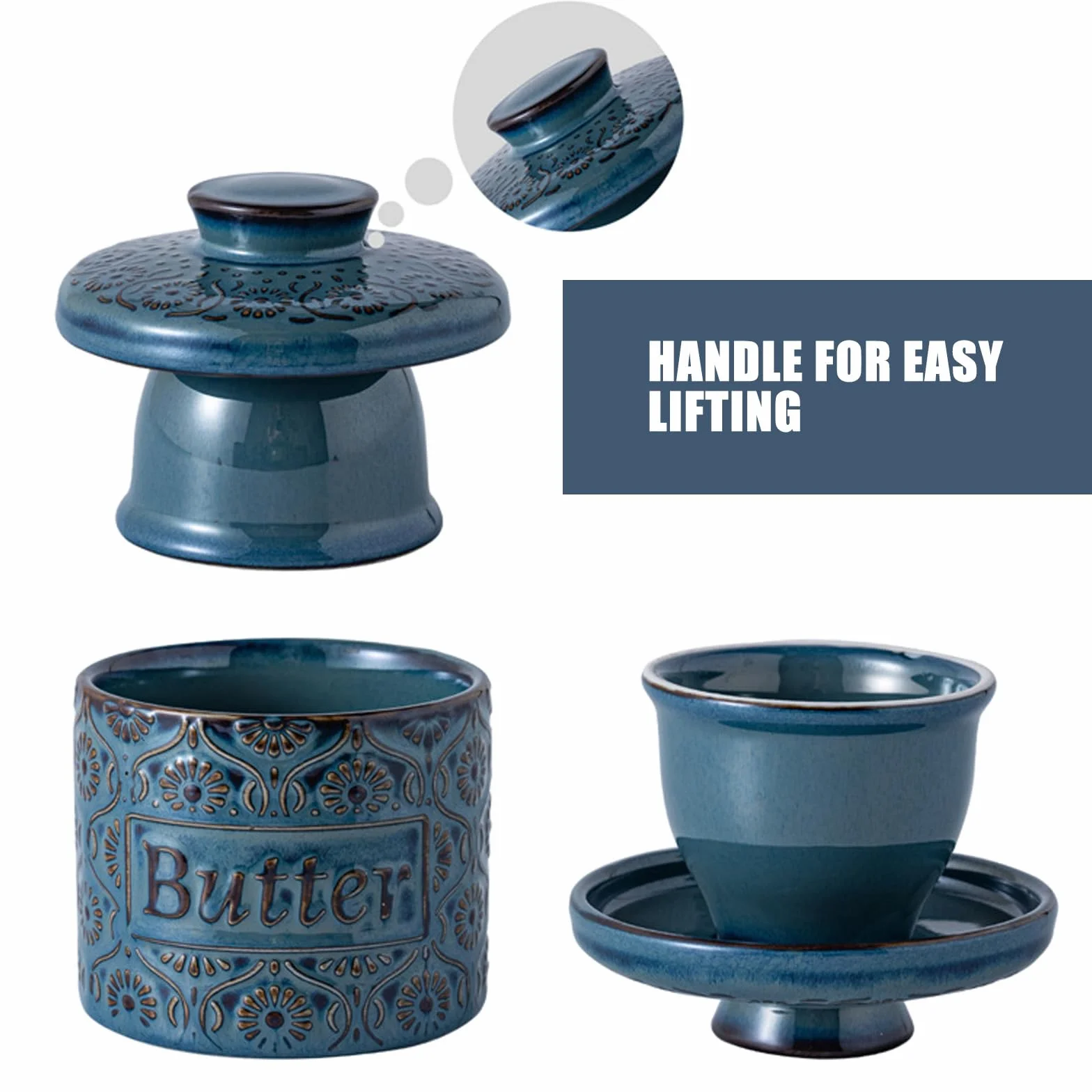 Ceramiczna maselniczka francuska na 250 g masła, ceramiczny dzban na masło z pokrywką